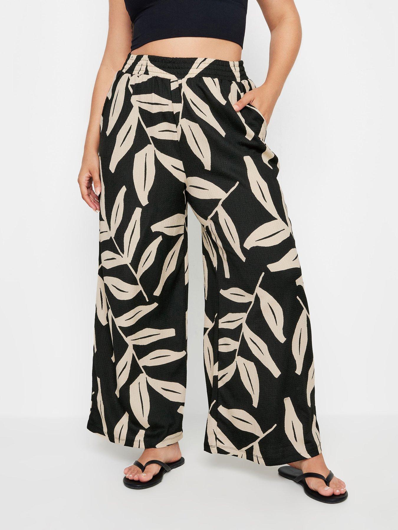 Yours Curve Wide Leg Crinkle Leaf Print Trouser