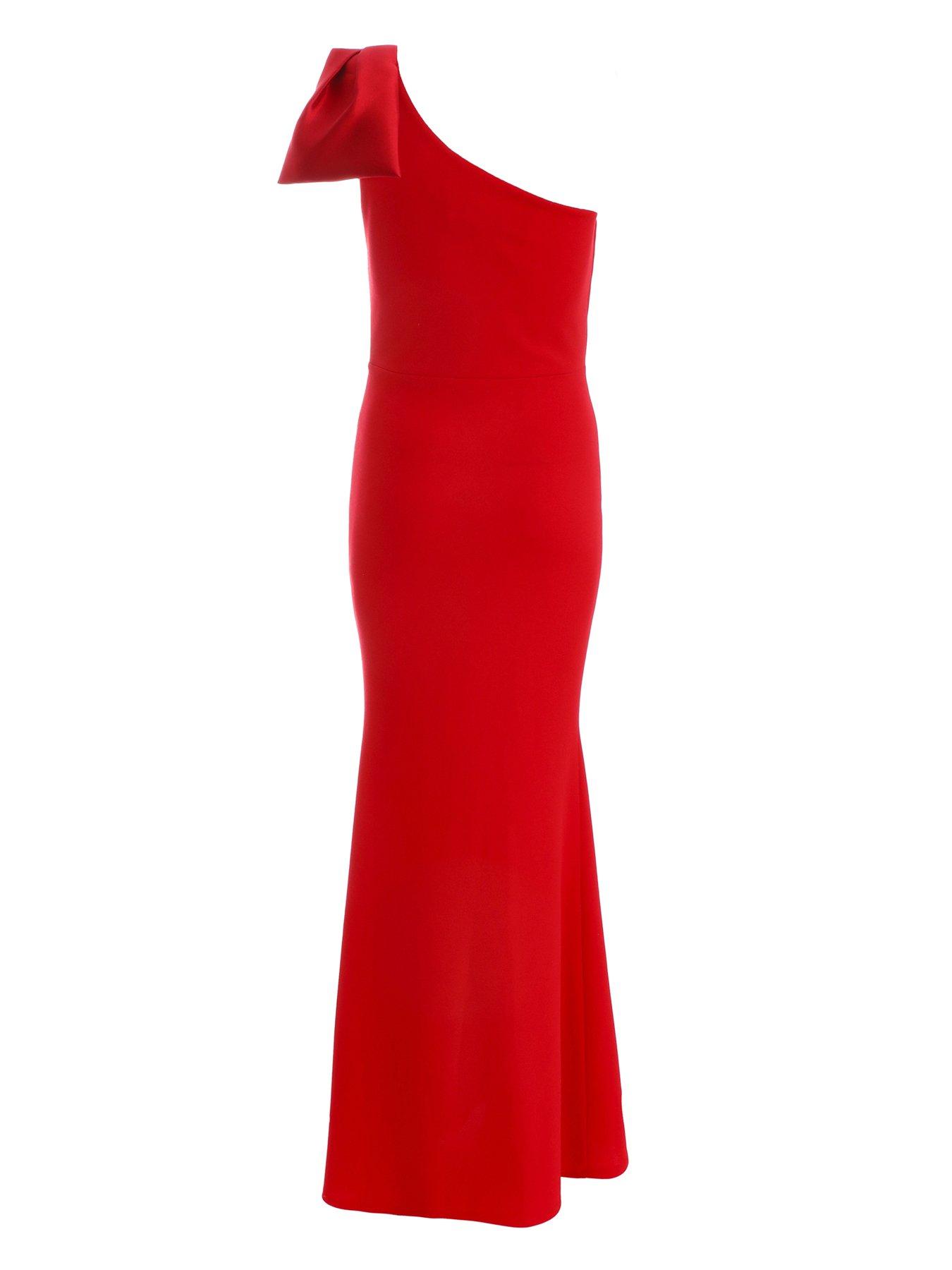 Quiz Red One Shoulder Bow Maxi Dress | Very