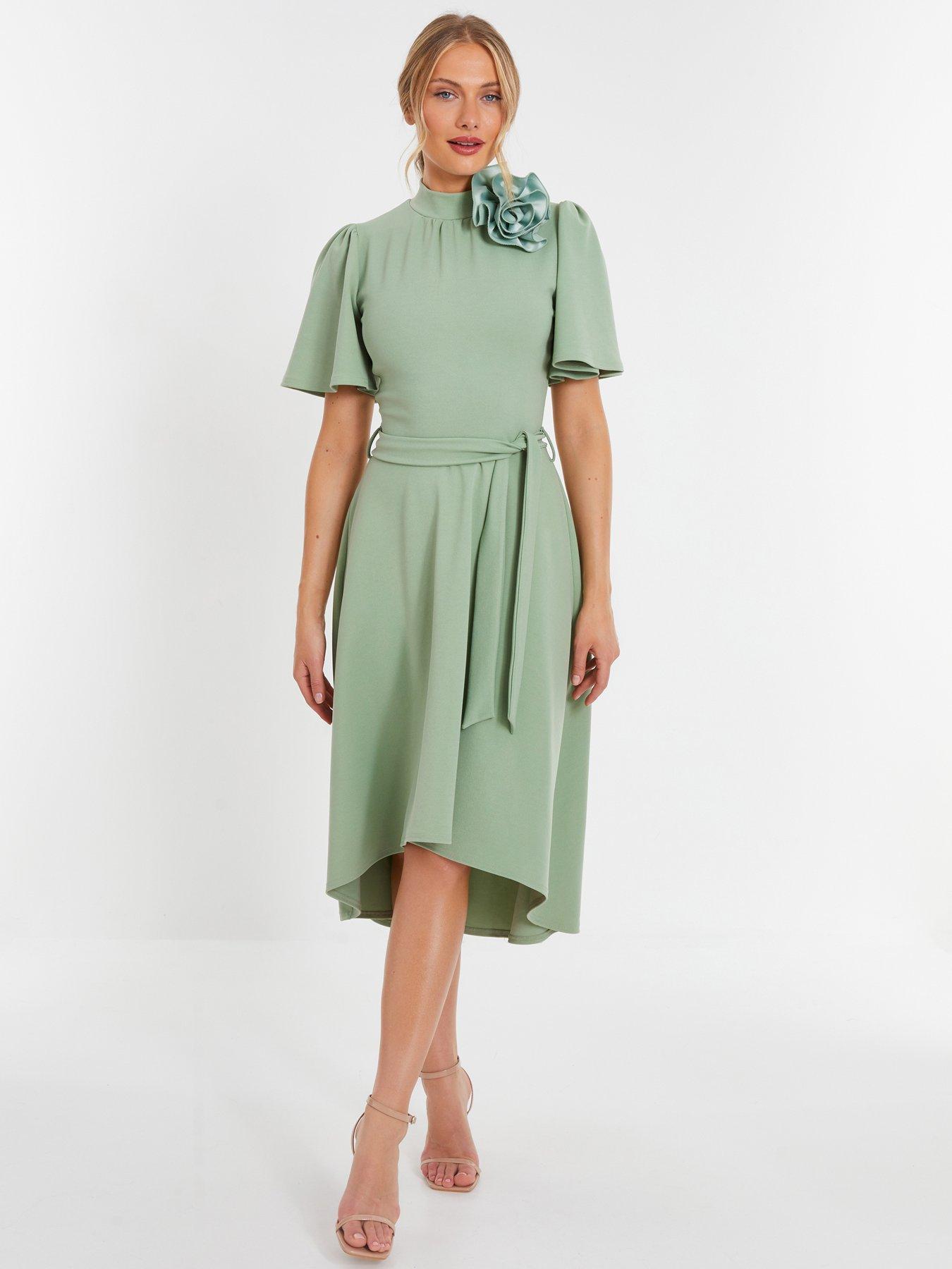 Quiz Sage Green Corsage Dip Hem Midi Dress | Very