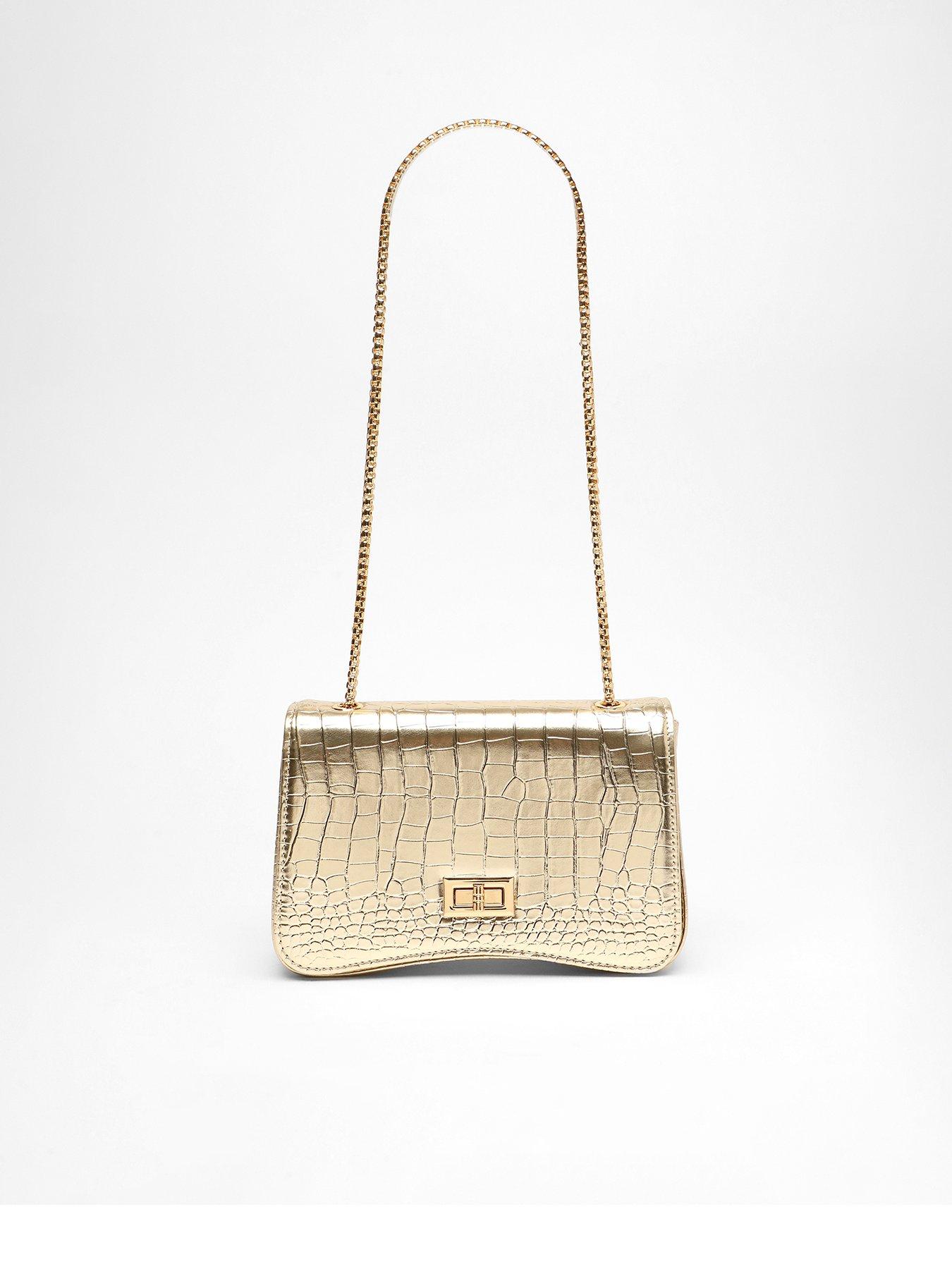 Quiz Gold Crocodile Print Cross Body Bag