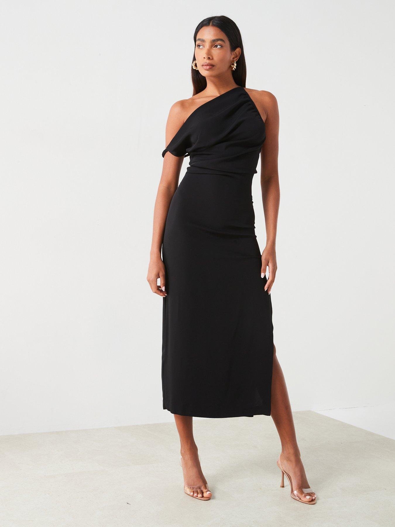 Mango Asymmetric Midi Dress Black