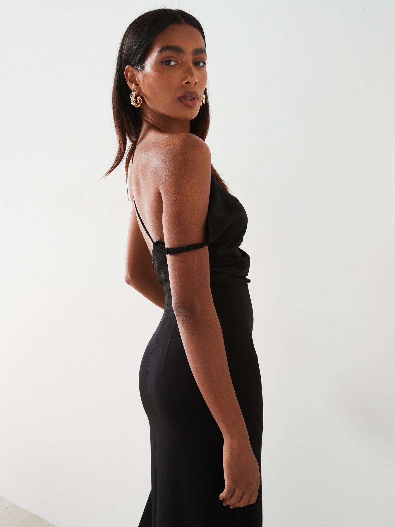 Mango Asymmetric Midi Dress Black
