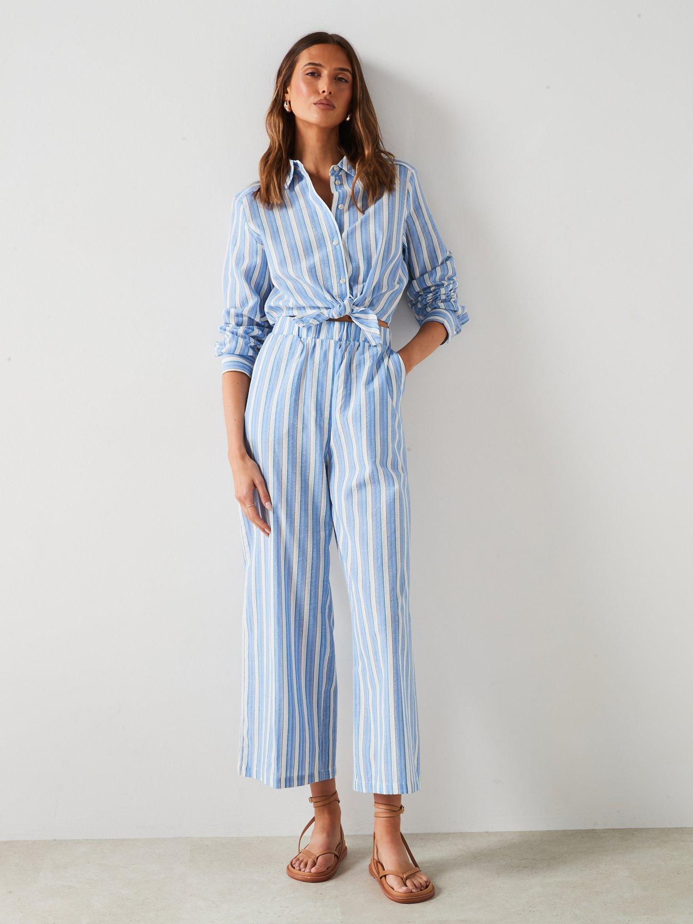 Mango Striped Shirt Jumpsuit Blue Very