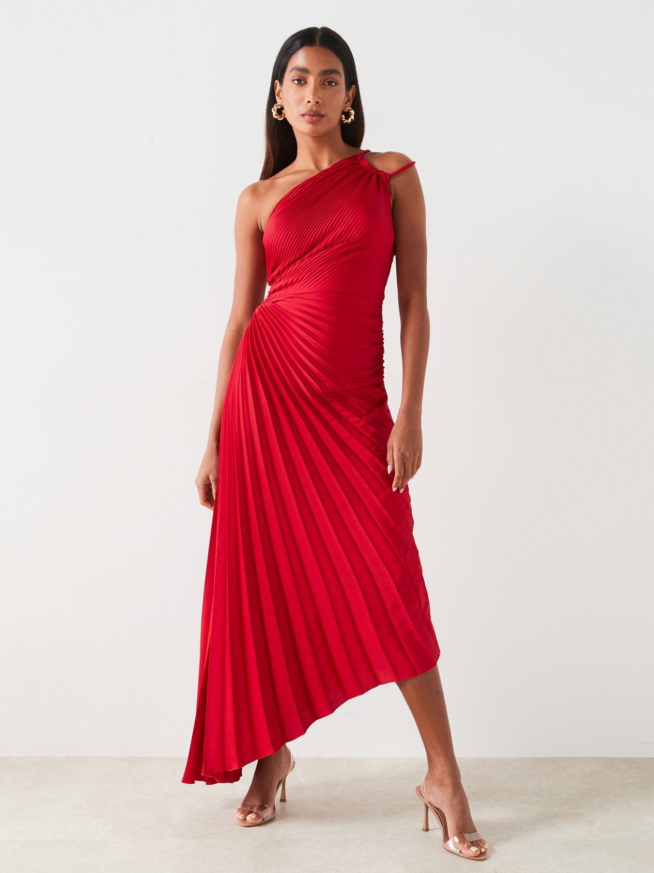 Mango Asymmetrical Pleated Maxi Dress Red Very