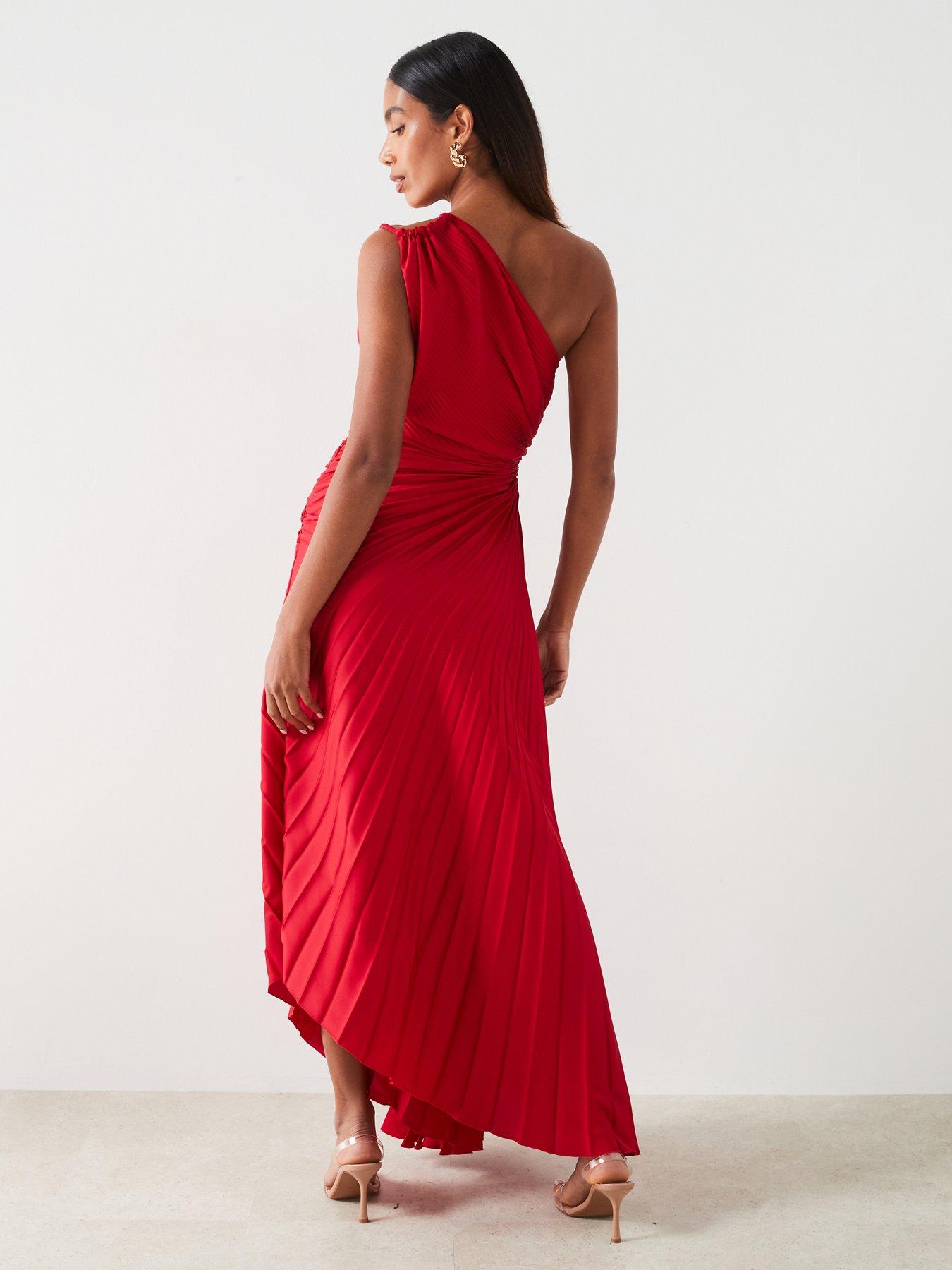 Mango Asymmetrical Pleated Maxi Dress - Red | Very