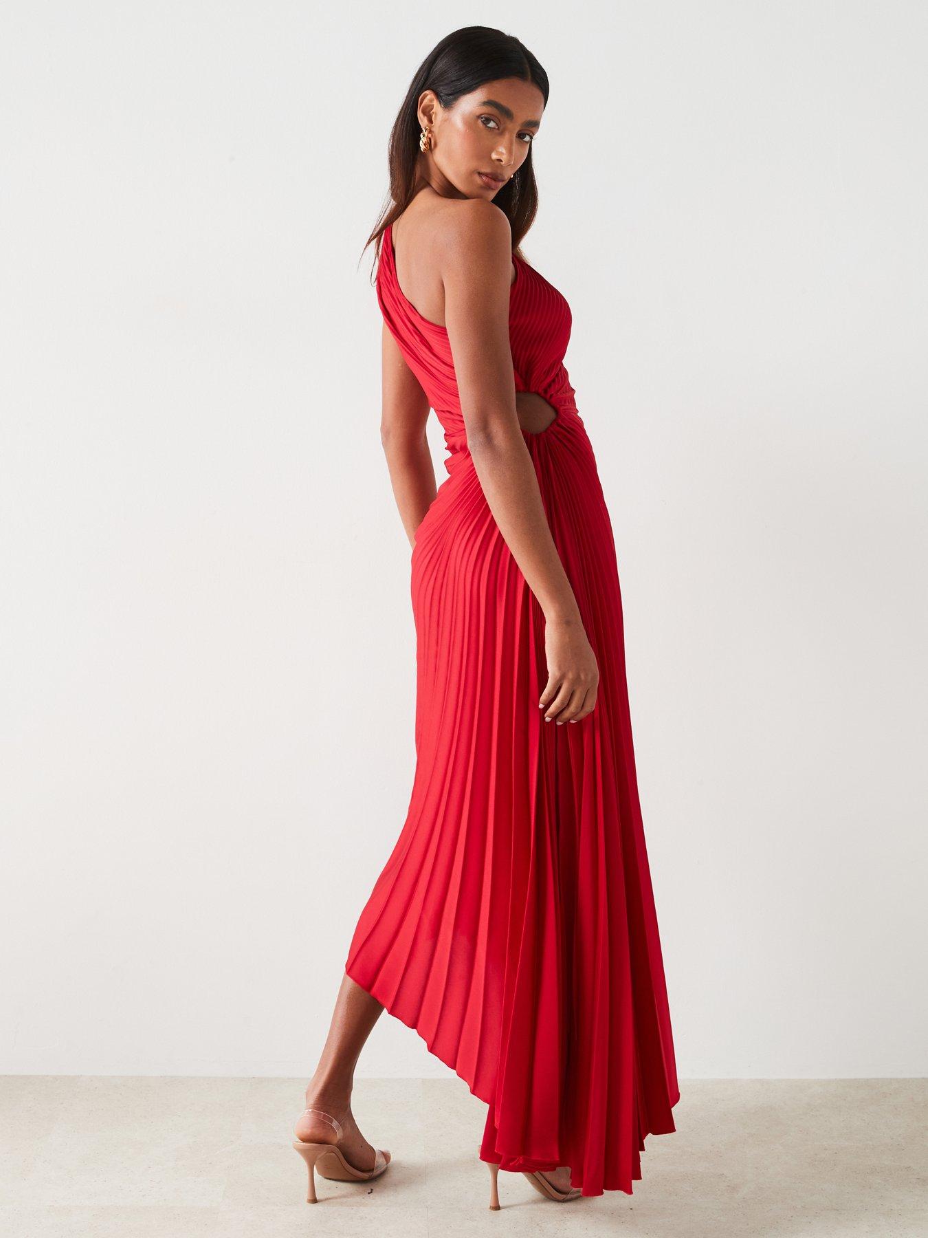 Mango Asymmetrical Pleated Maxi Dress Red Very