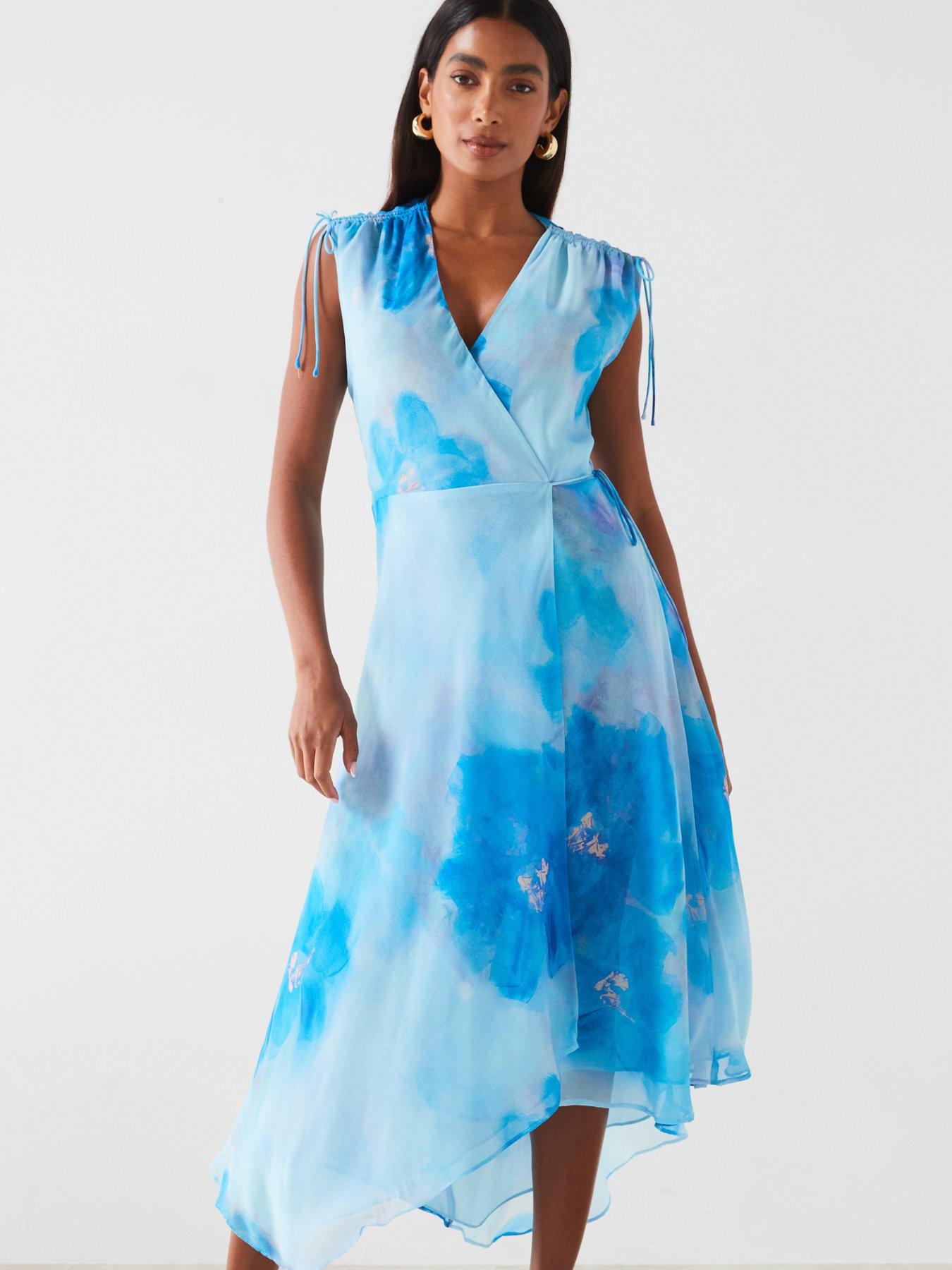 Mango Floral Print Wrap Dress - Blue | Very.co.uk