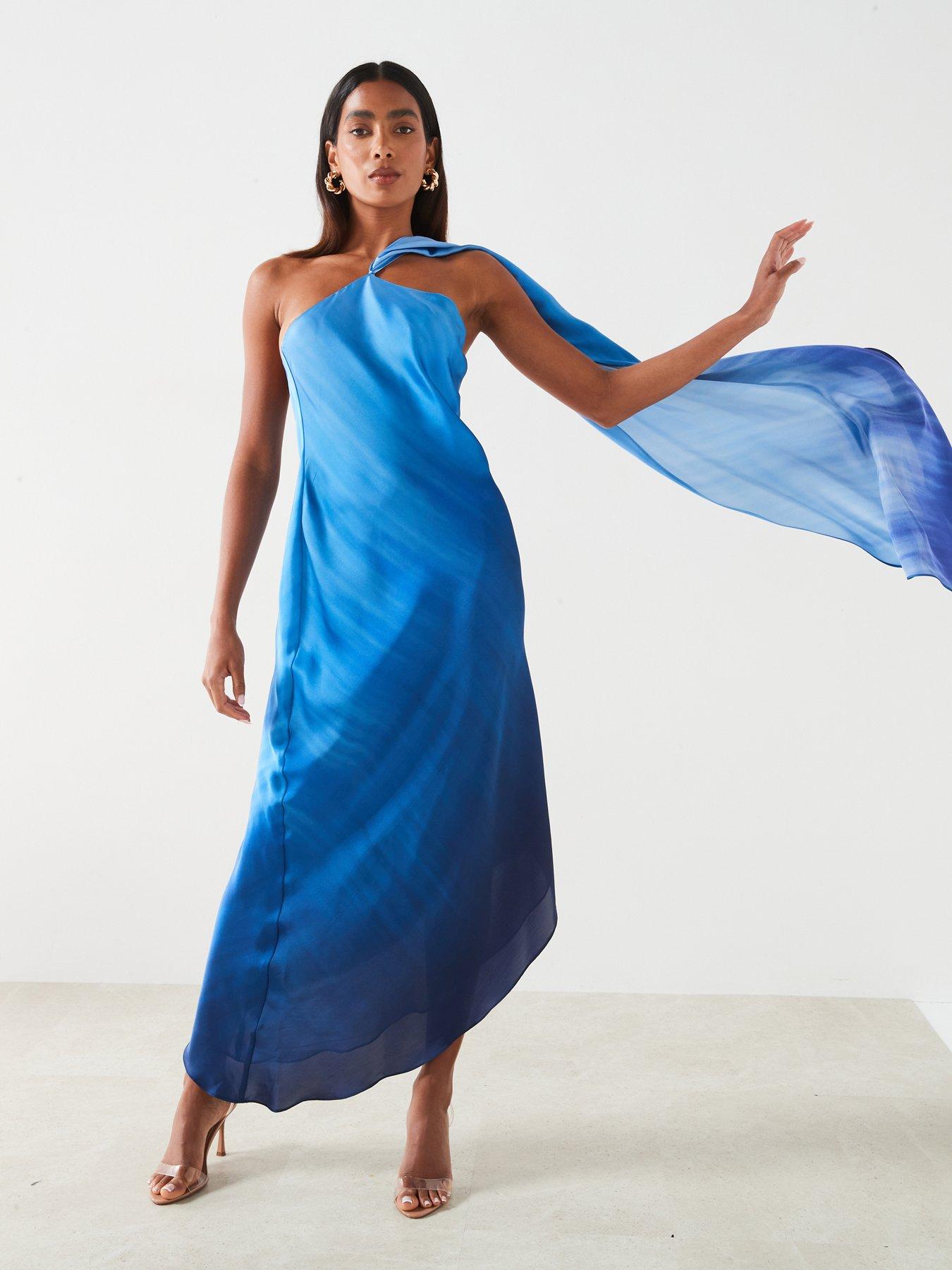 Mango Asymmetrical Gradient Dress Blue