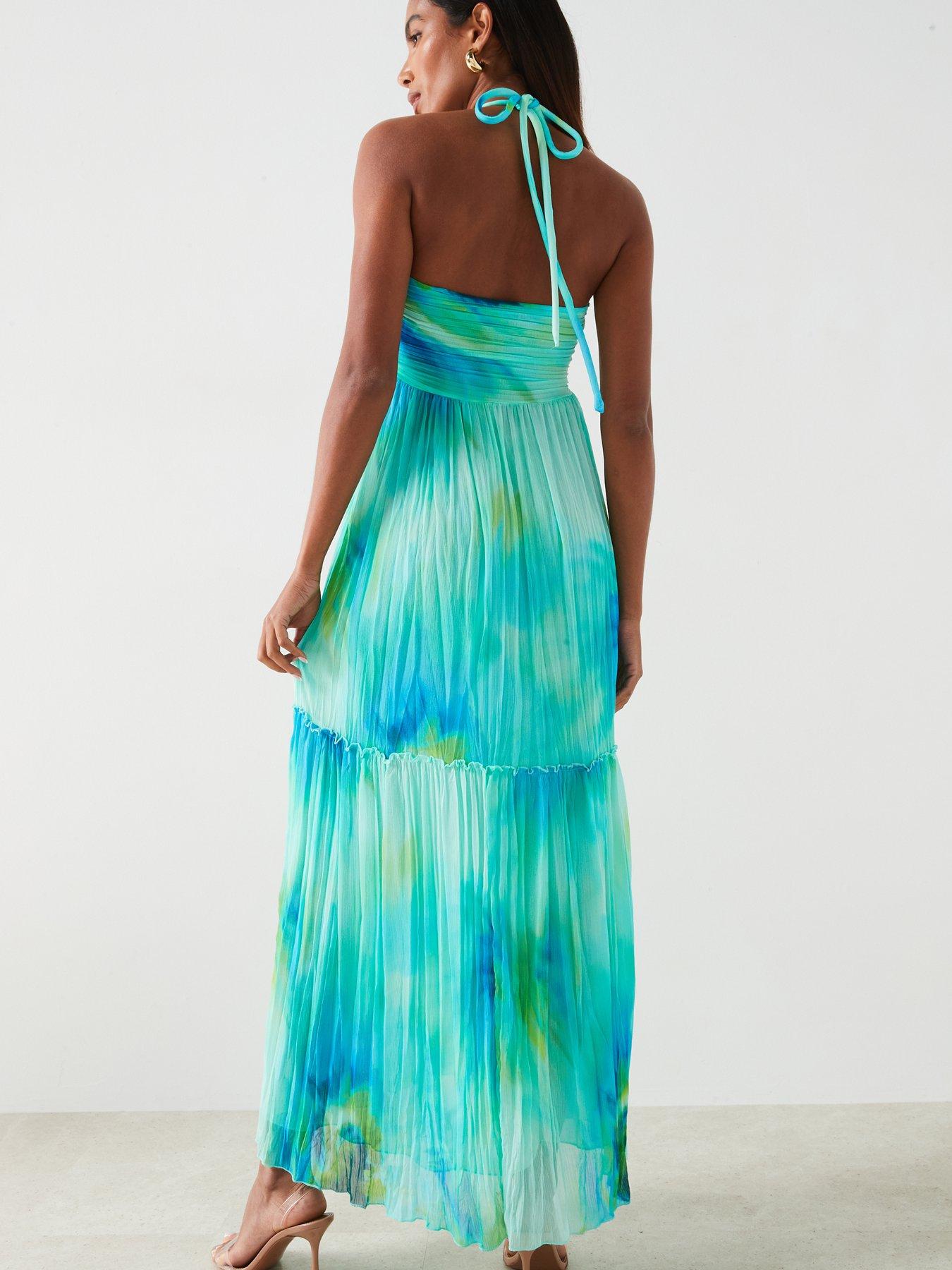 Mango Printed Halter Neck Maxi Dress - Turquoise | Very