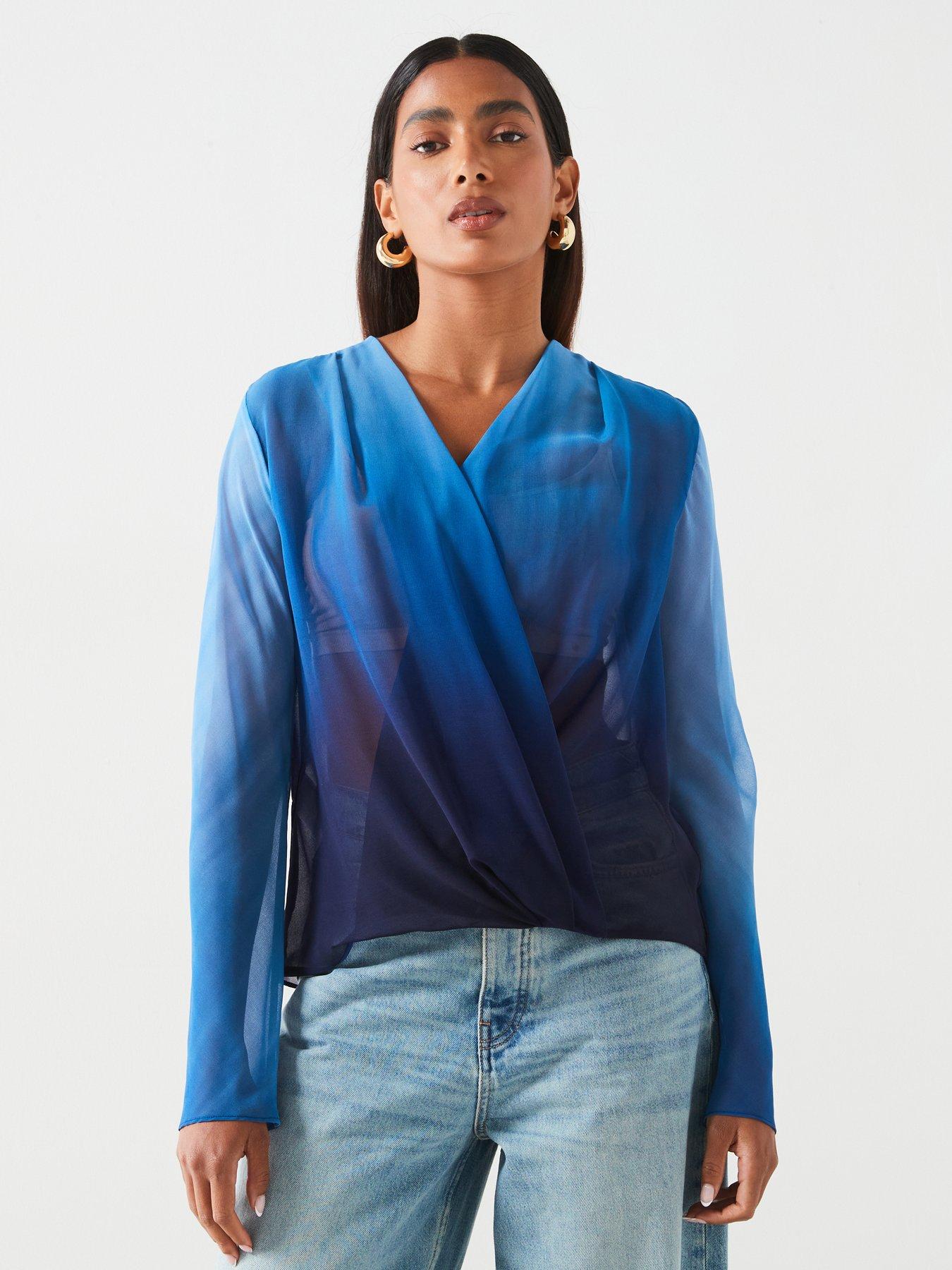 Mango Cielo Ombre Semi Sheer Blouse Blue