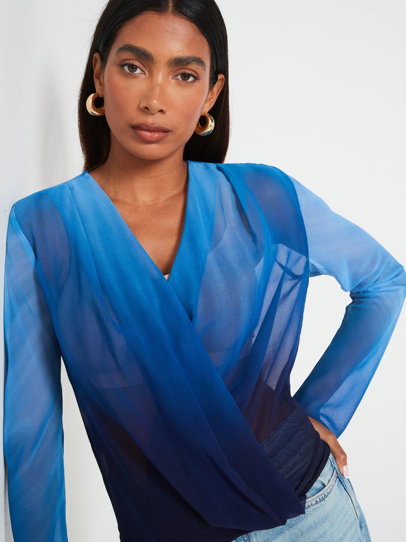 Mango Cielo Ombre Semi Sheer Blouse Blue Very
