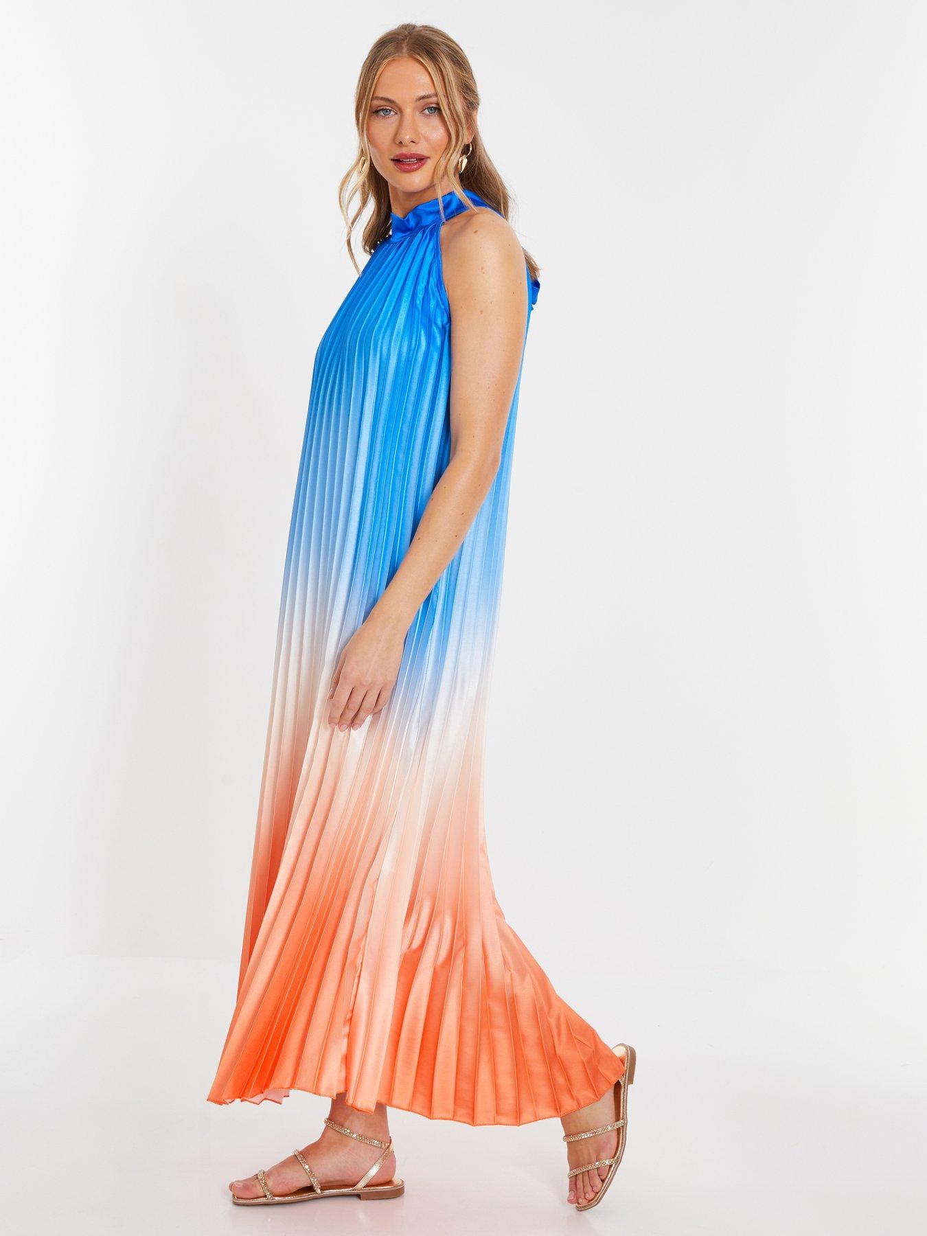 Quiz Blue Satin Ombre Pleated Maxi Dress | Very.co.uk