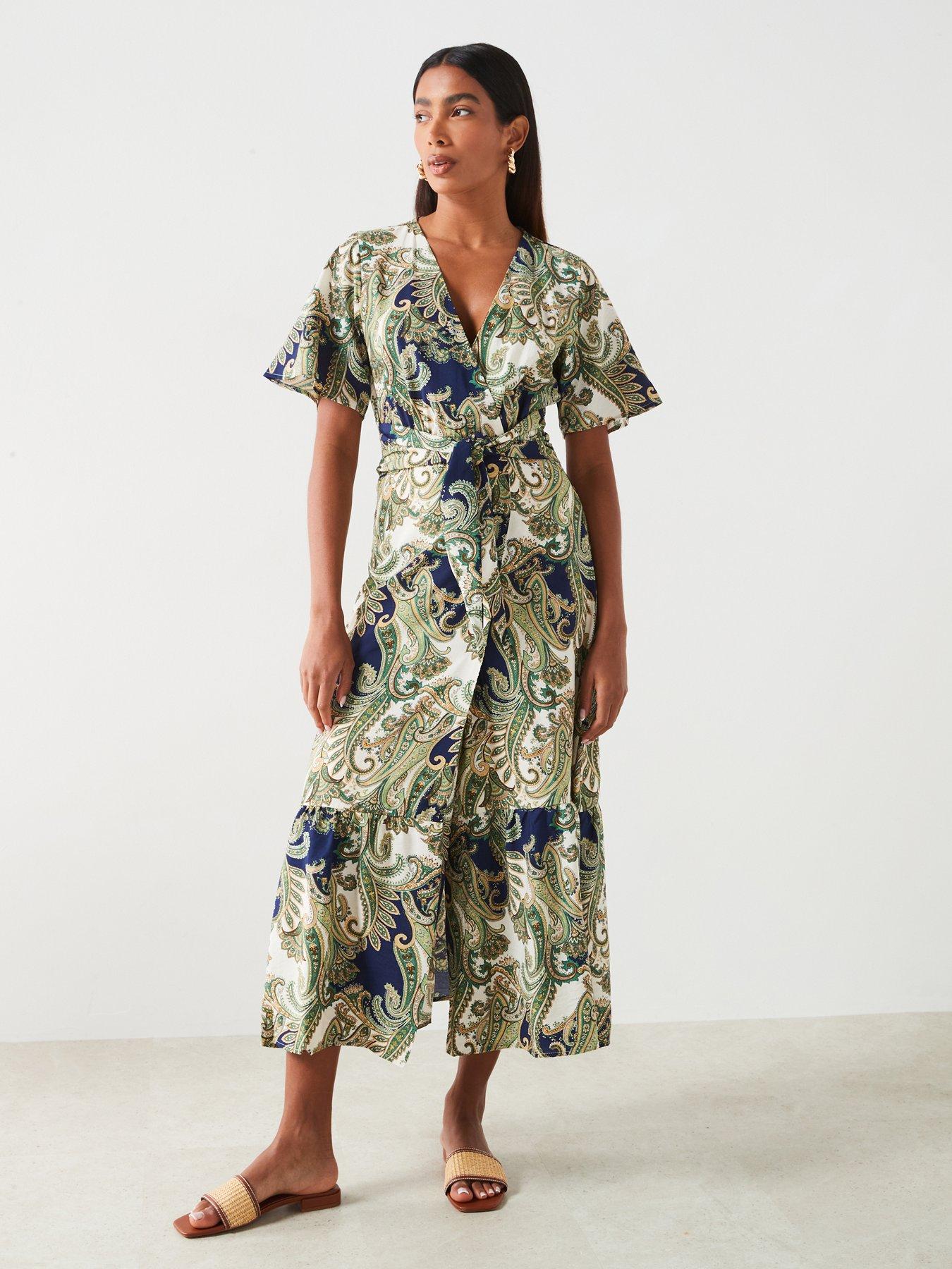undefined Printed Wrap Midi Dress - Multi
