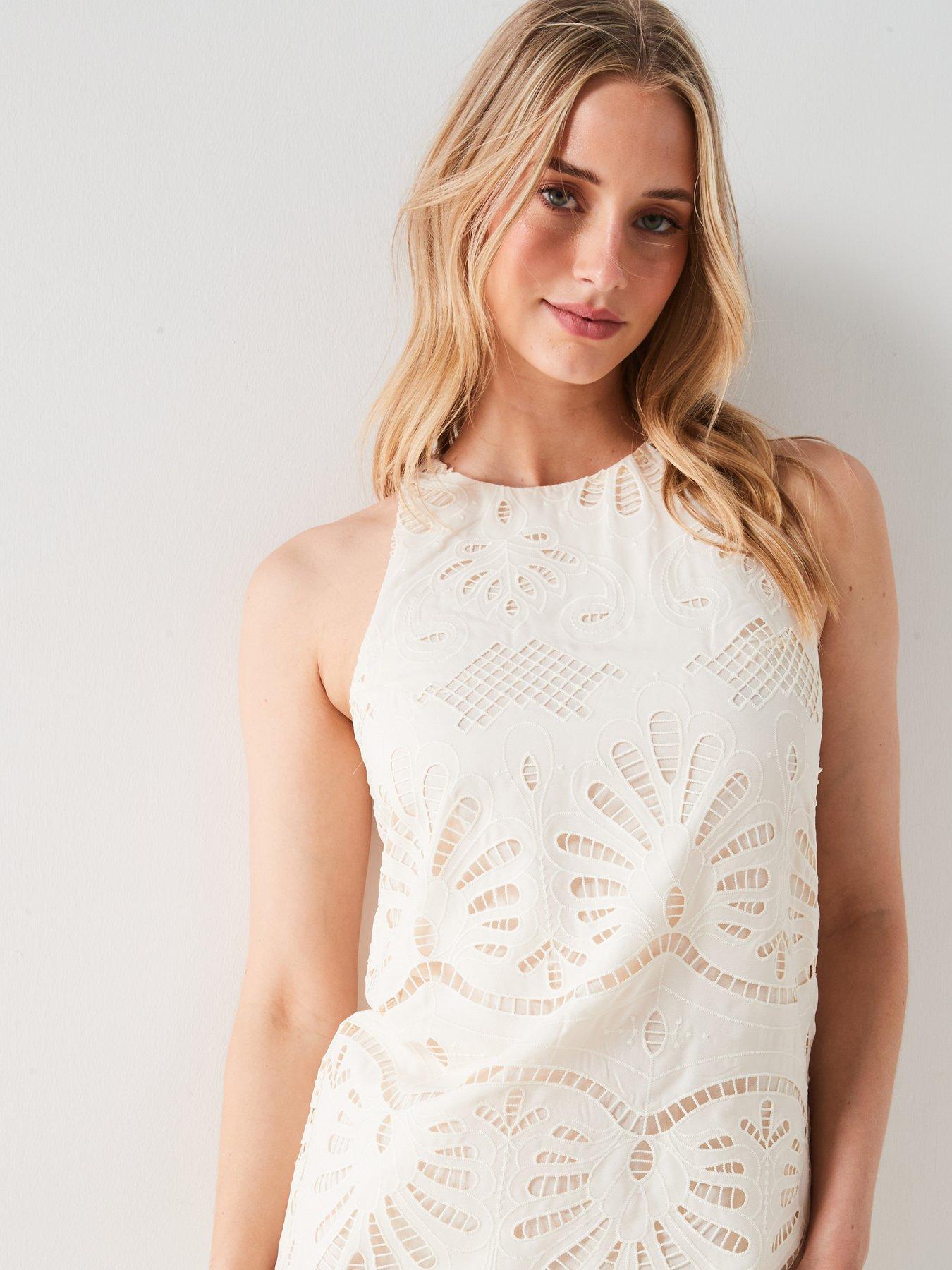 Embroidered Short Dress White