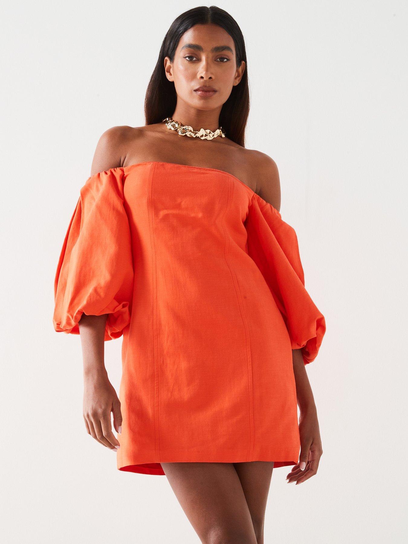 Mango Tulipa Bardot Mini Dress Orange