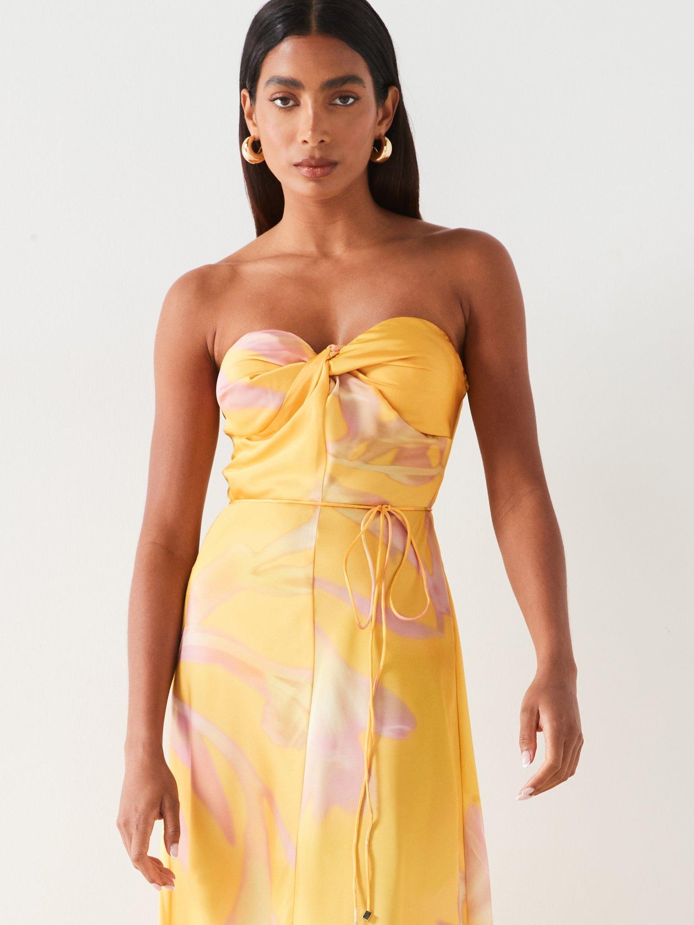 Image 3 of 6 of Mango Floral Print Satin Maxi&nbsp;Dress - Yellow