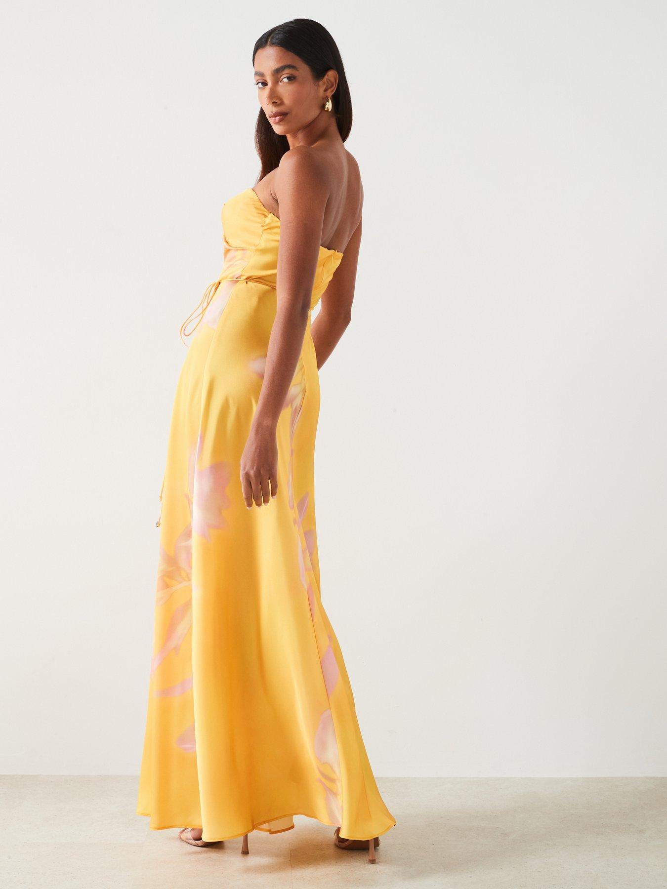 Image 4 of 6 of Mango Floral Print Satin Maxi&nbsp;Dress - Yellow