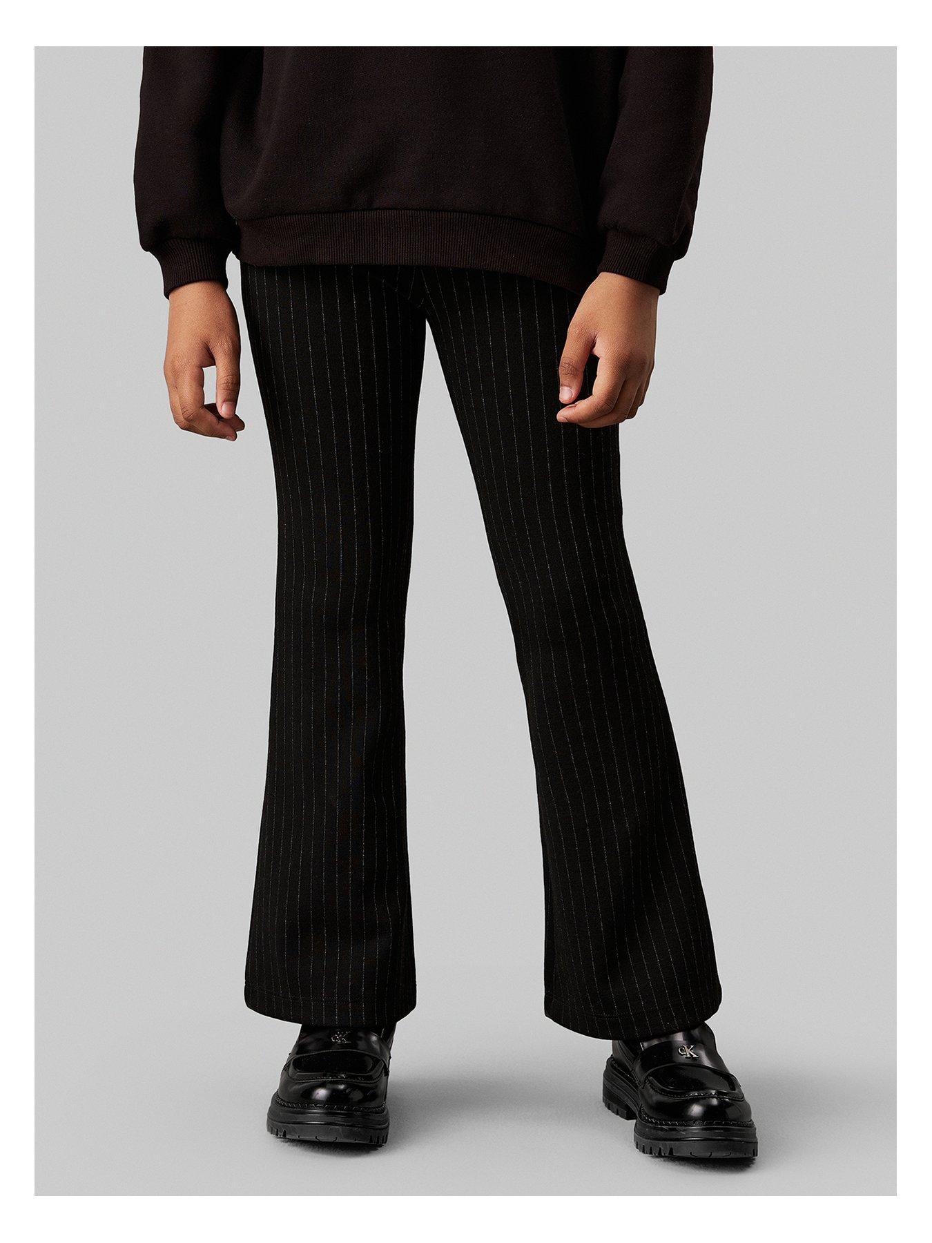 Calvin Klein Jeans Girls Pinstripe Flare Pants, Black, Size Age: 10 Years