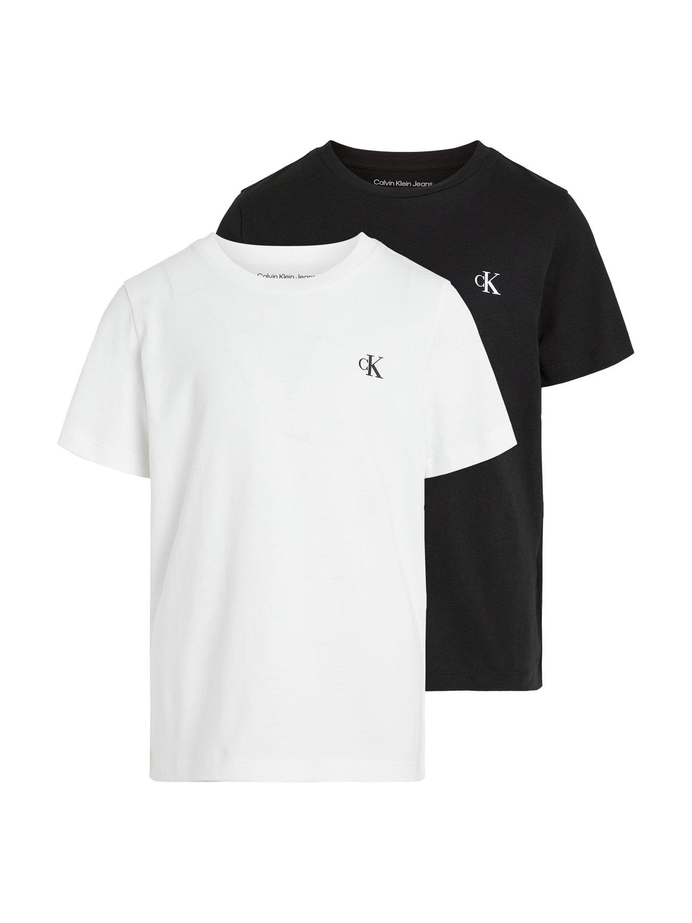 Calvin Klein Jeans Boys 2 Pack CK Monogram Short Sleeve T-Shirts - White/Black