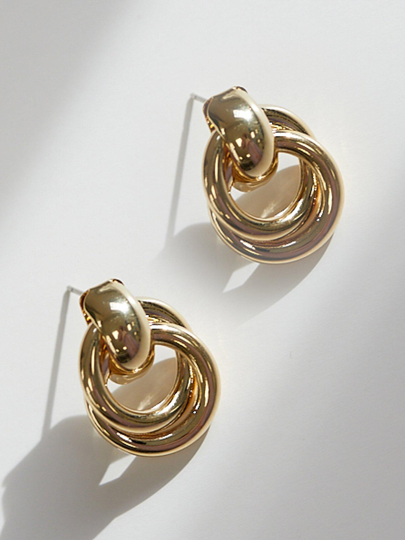 Product photograph of Jon Richard Gold Plated Knotted Door Knocker Earrings from very.co.uk