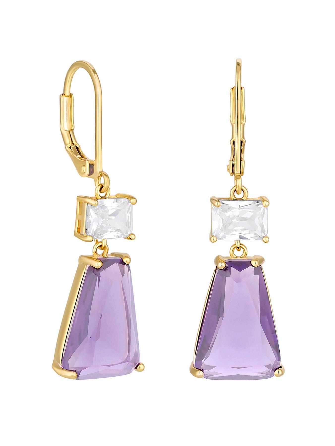Product photograph of Jon Richard Gold Plated Lavender Hand Cut Glass Drop Earrings from very.co.uk
