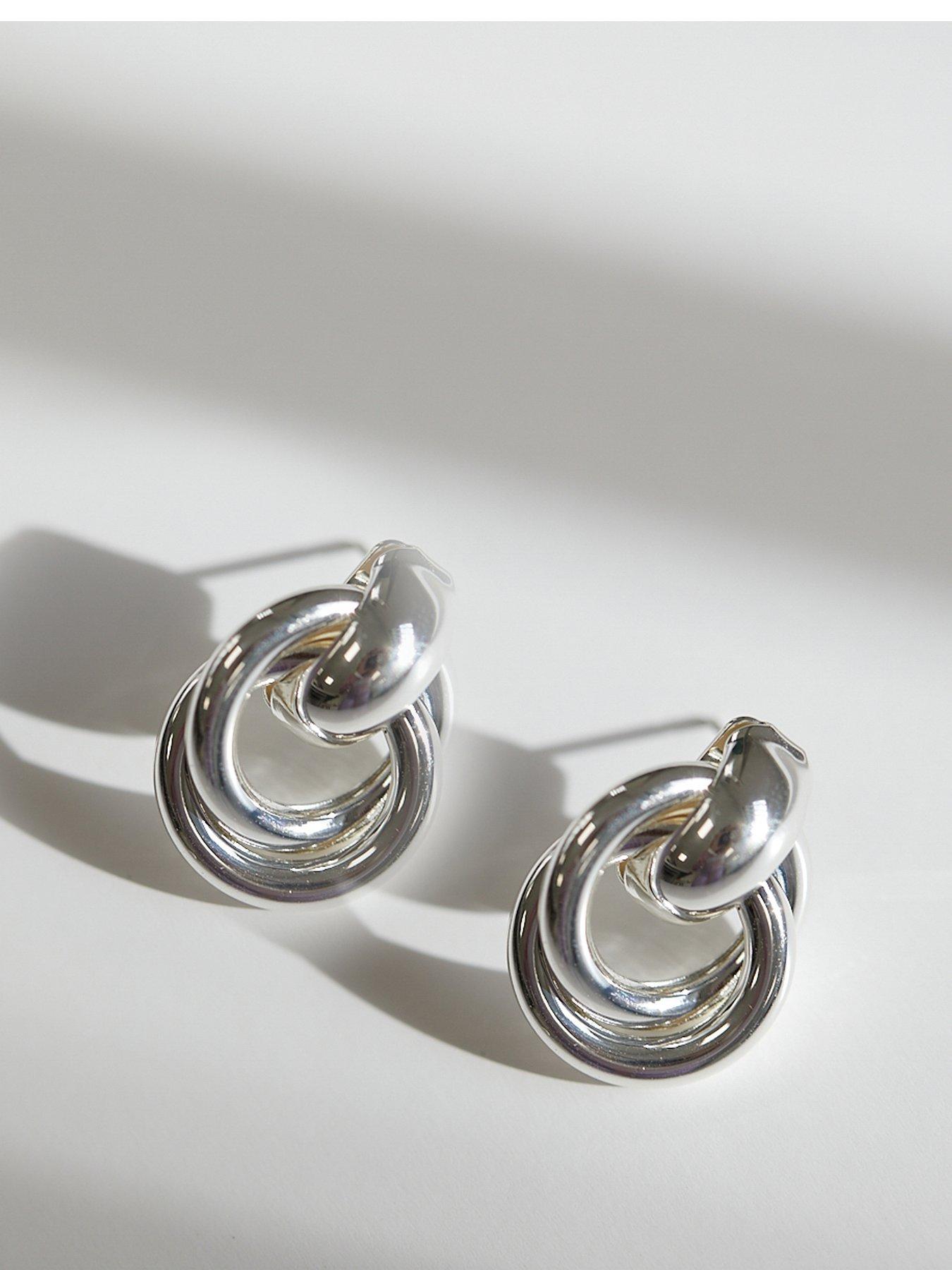 Product photograph of Jon Richard Silver Plated Knotted Door Knocker Earrings from very.co.uk