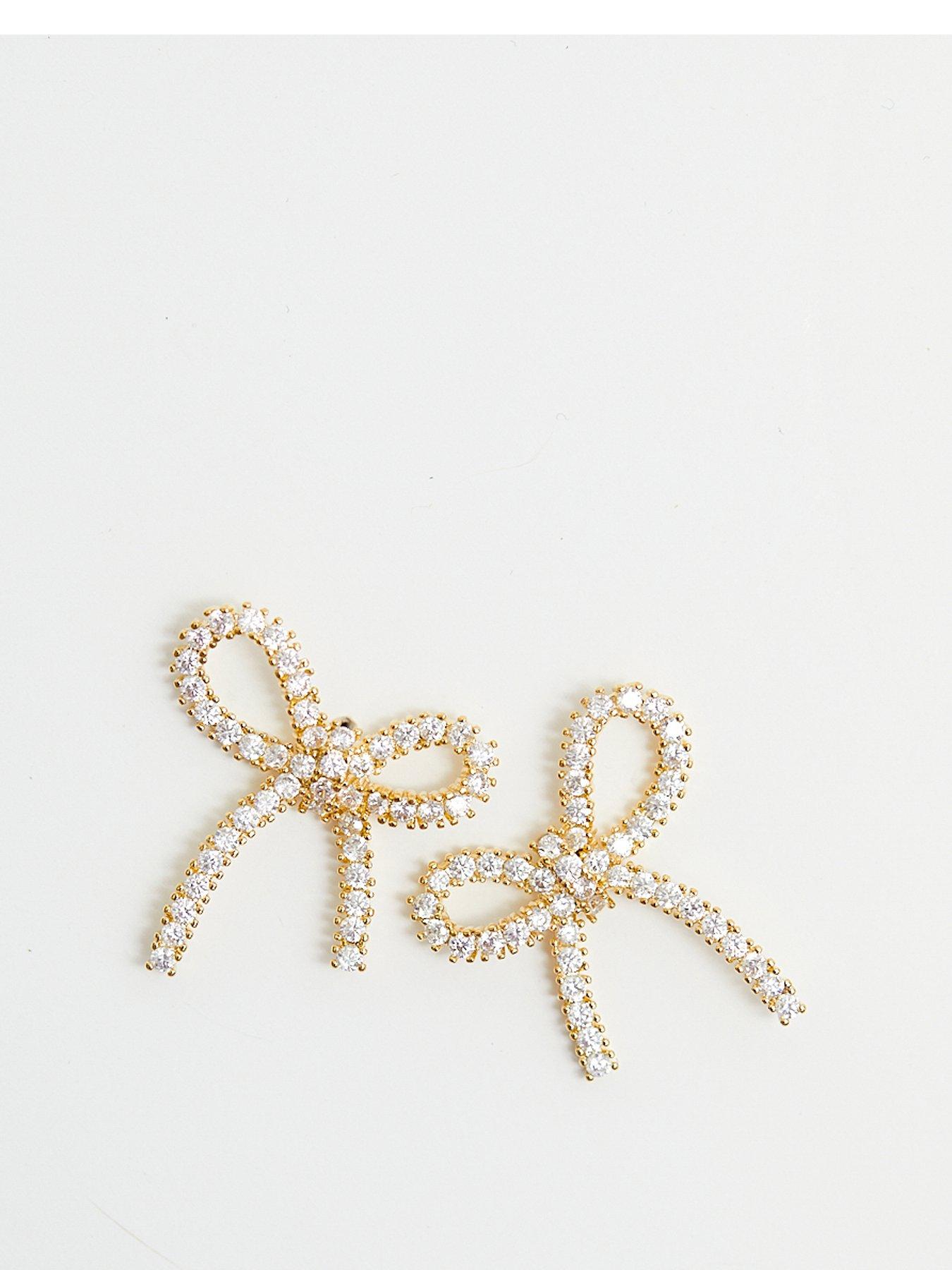 Product photograph of Jon Richard Gold Plated Cubic Zirconia Bow Earrings from very.co.uk