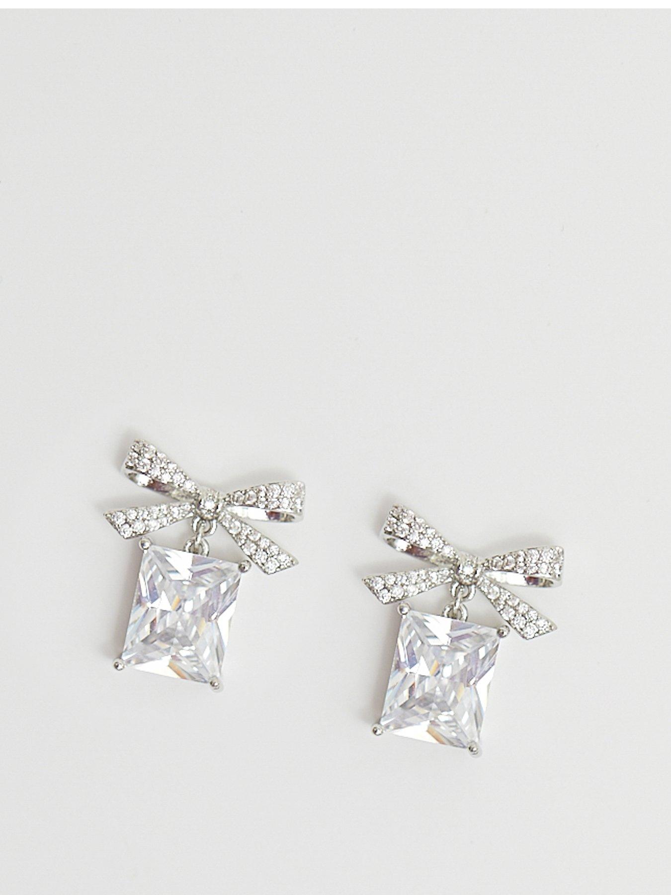 Product photograph of Jon Richard Silver Plated Cubic Zirconia Crystal Bow Earrings from very.co.uk