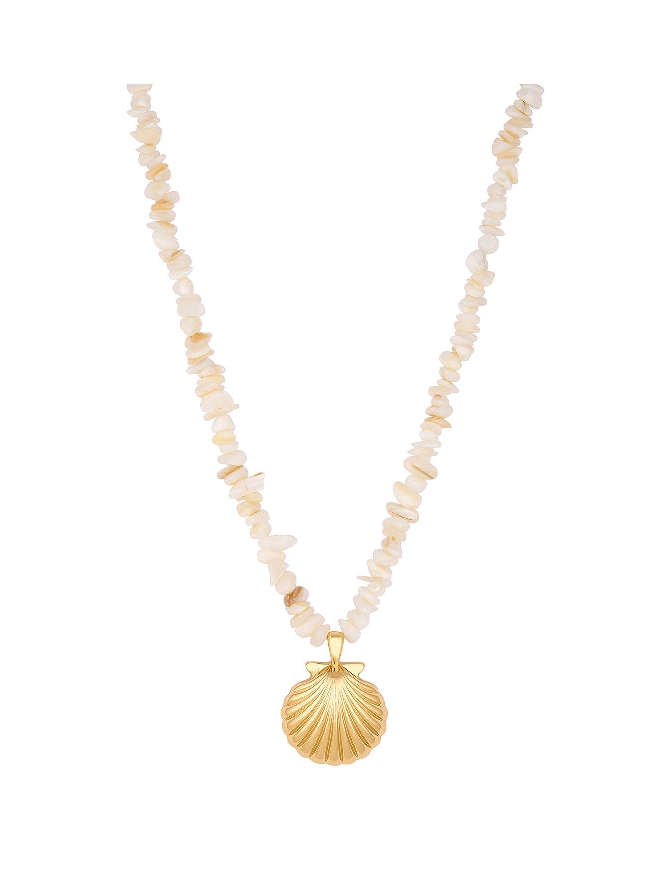 Product photograph of Mood Gold Cream Shell Short Pendant Necklace from very.co.uk