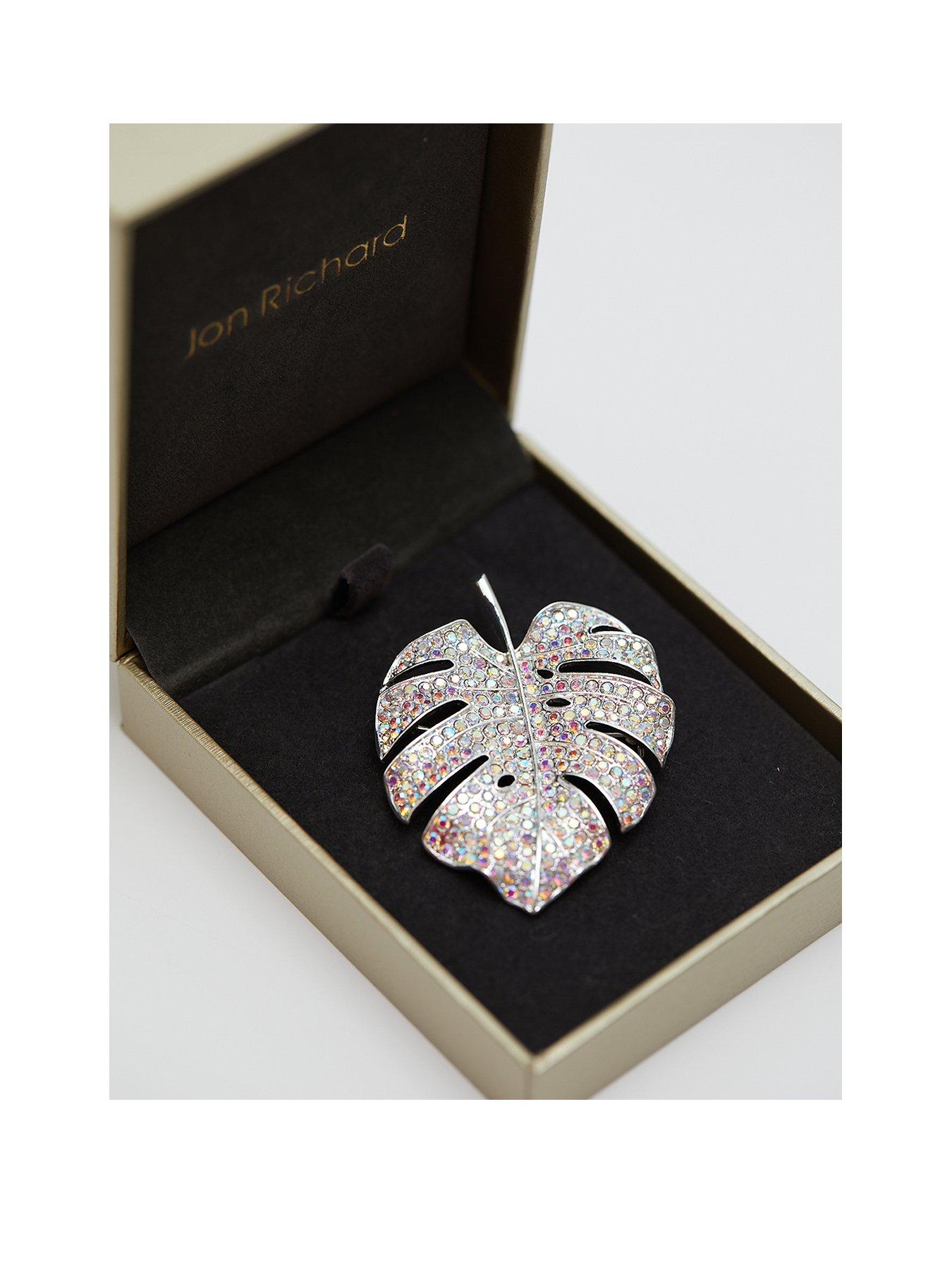 Product photograph of Jon Richard Silver Plated Aurora Borealis Leaf Brooch - Gift Box from very.co.uk