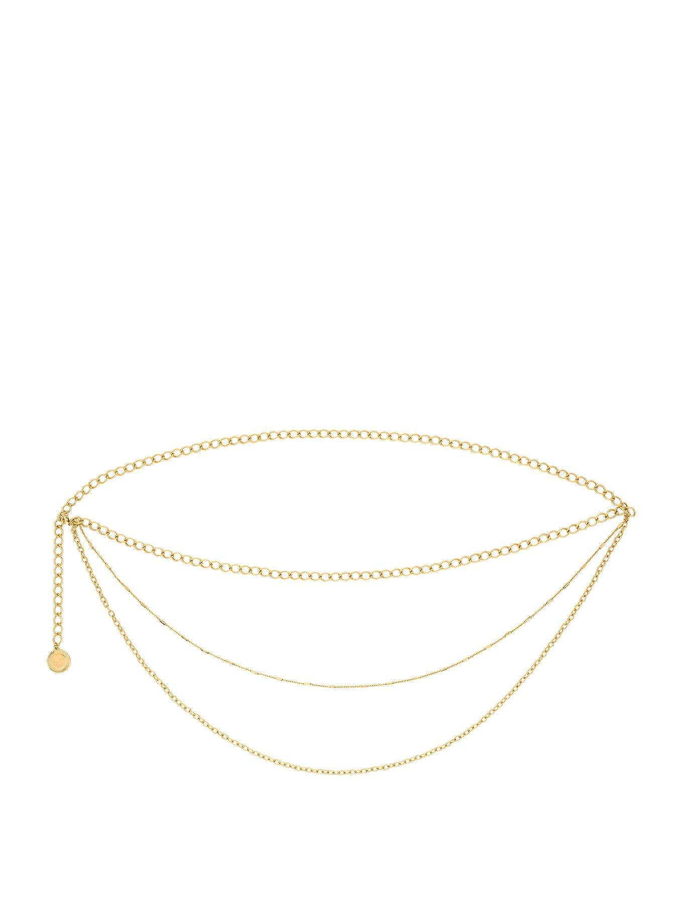 Product photograph of Mood Gold Polished Layered Chain Belt from very.co.uk