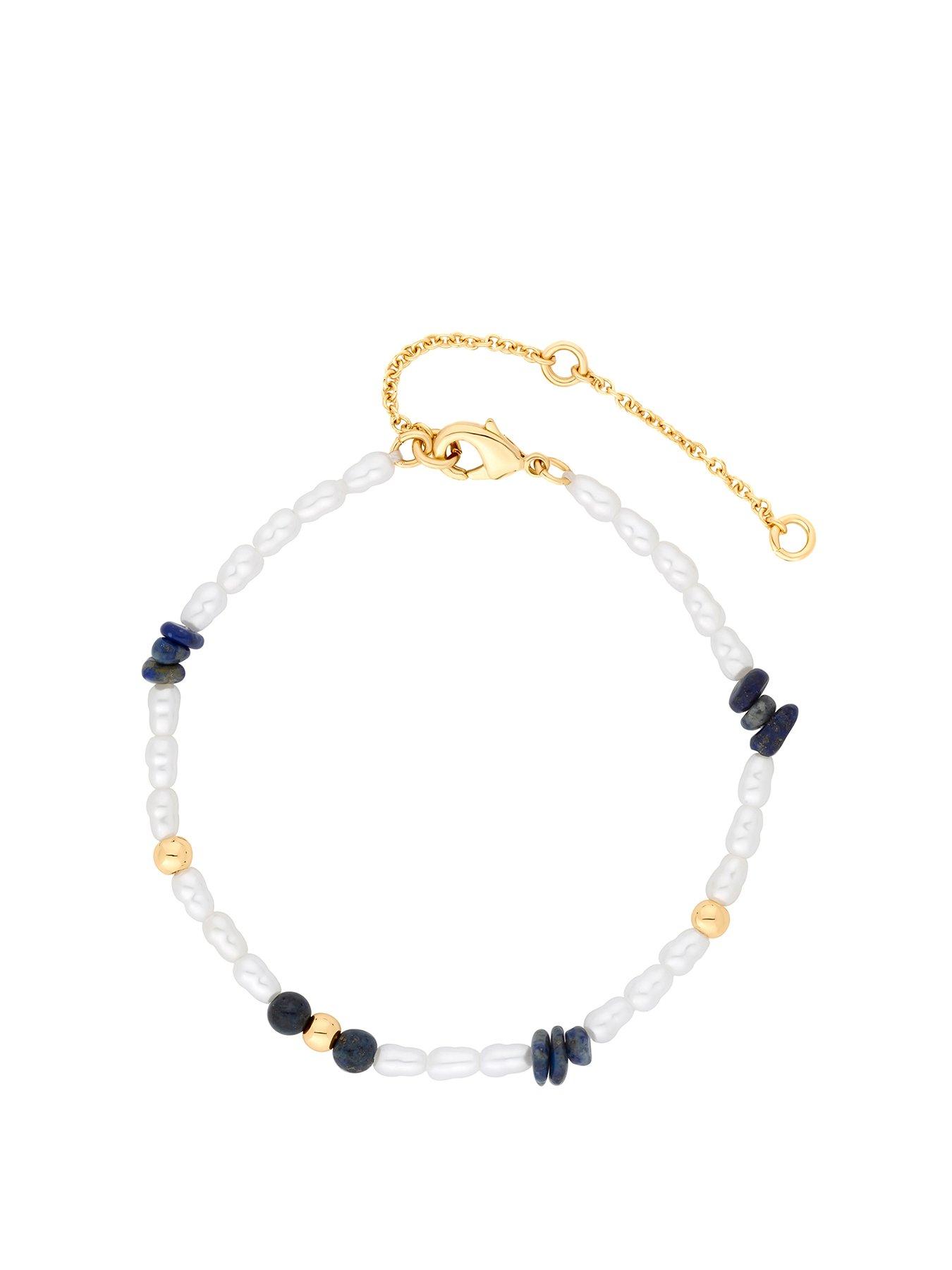 Product photograph of Mood Gold Blue Lapis And Pearl Fine Stacker Bracelet from very.co.uk
