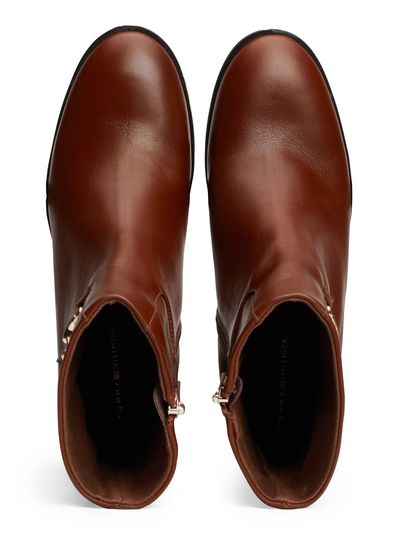 Tommy Hilfiger Chain Detail Leather Ankle Boots Brown Very