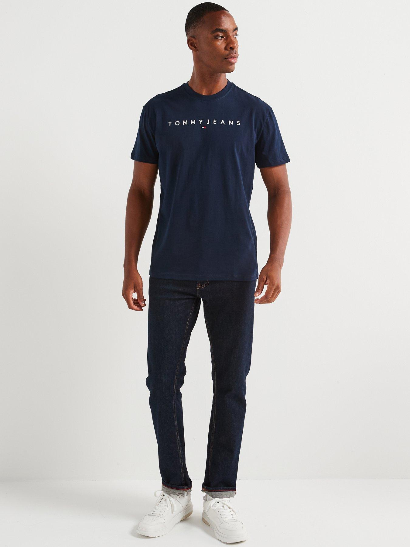 Image 3 of 4 of Tommy Jeans Slim Fit Linear Logo T-Shirt - Navy