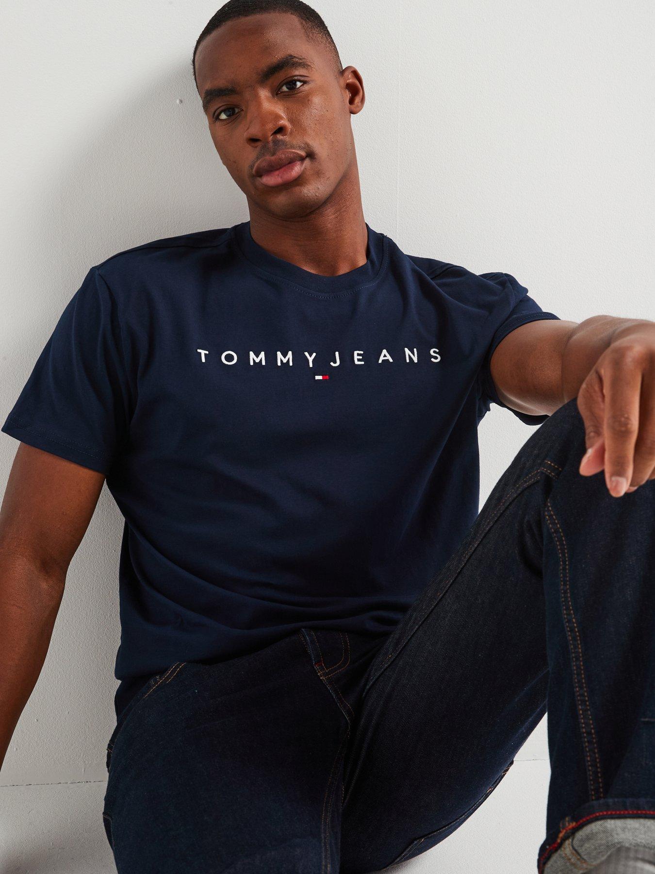 Image 4 of 4 of Tommy Jeans Slim Fit Linear Logo T-Shirt - Navy