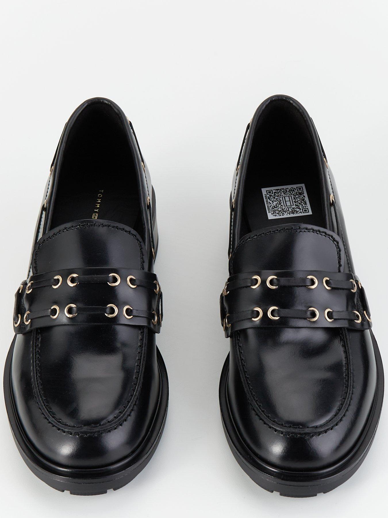 Eyelet Detail Leather Loafers Black