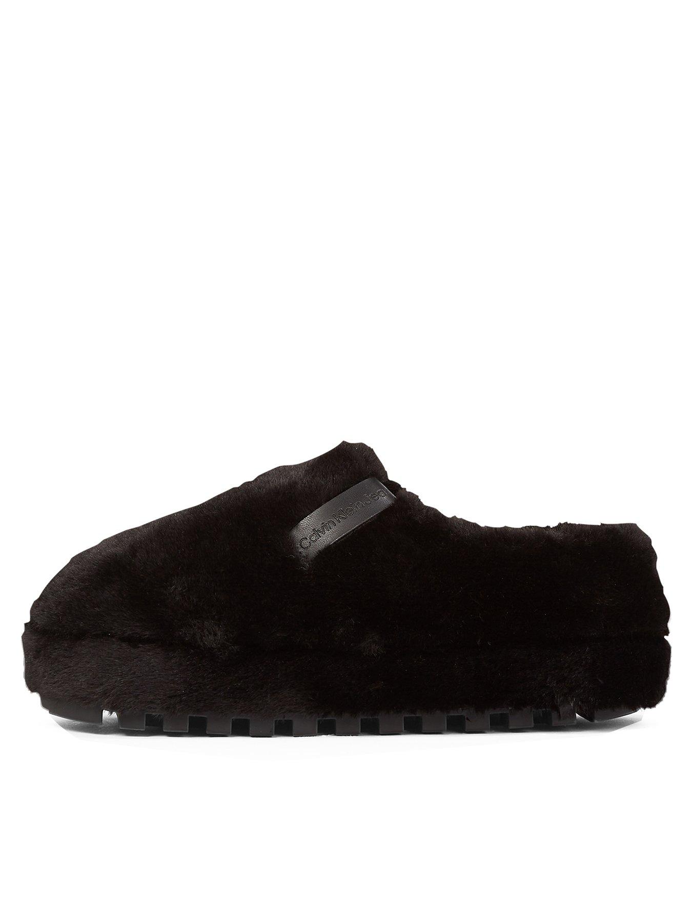 Calvin Klein Jeans Faux Fur Mule Slipper, Black, Size 39, Women