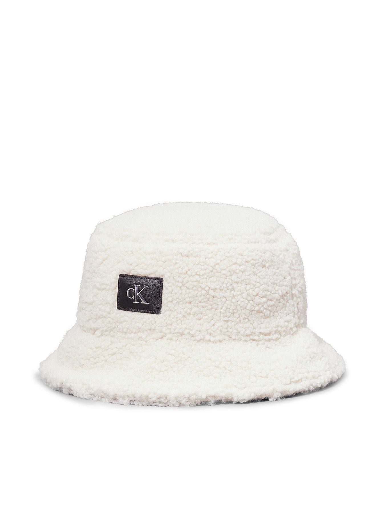 Calvin Klein Jeans Monogram Logo Sherpa Bucket Hat Cream Very