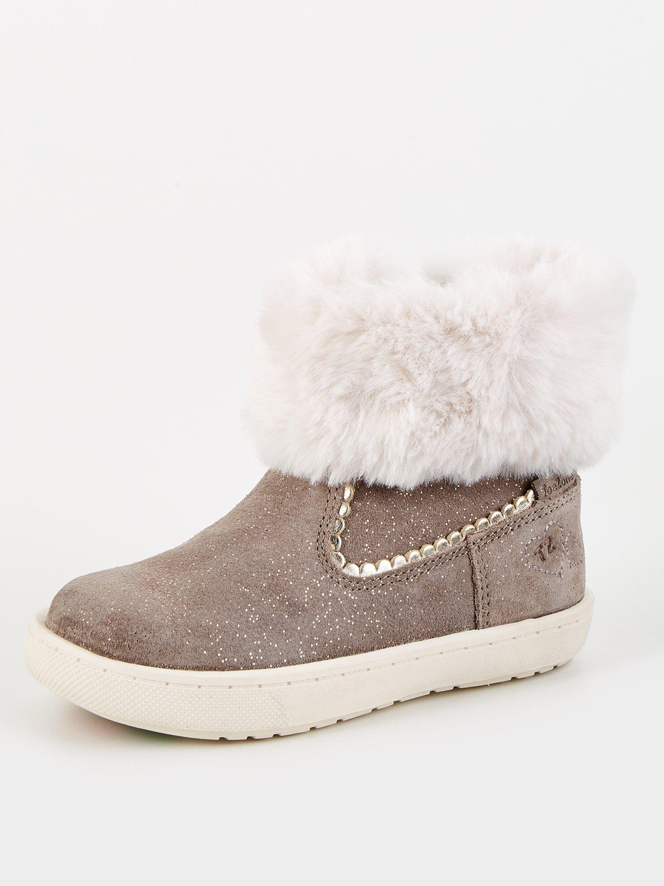 Toezone Pre Walker Real Suede Faux Fur Collar Boot