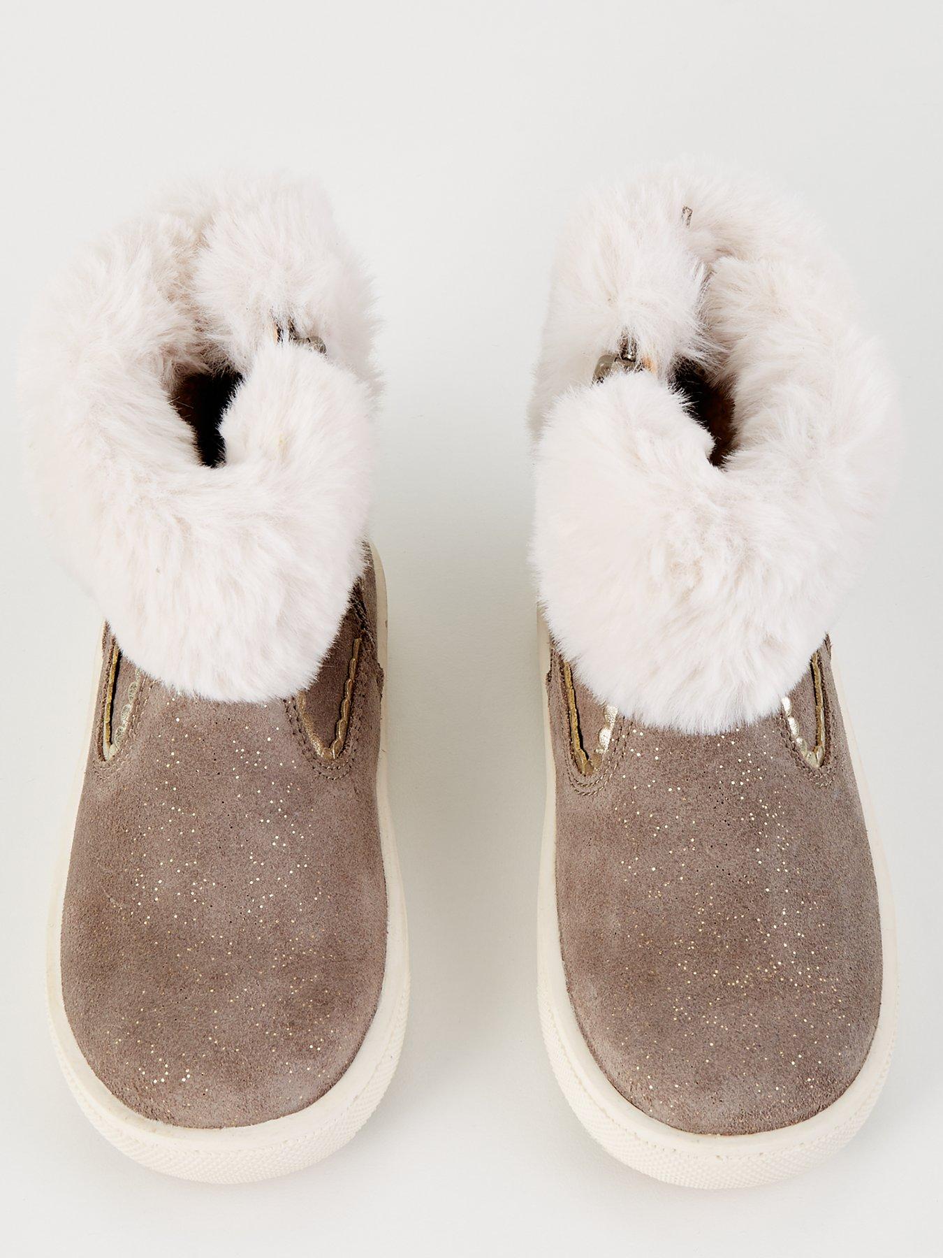 Toezone Pre Walker Real Suede Faux Fur Collar Boot