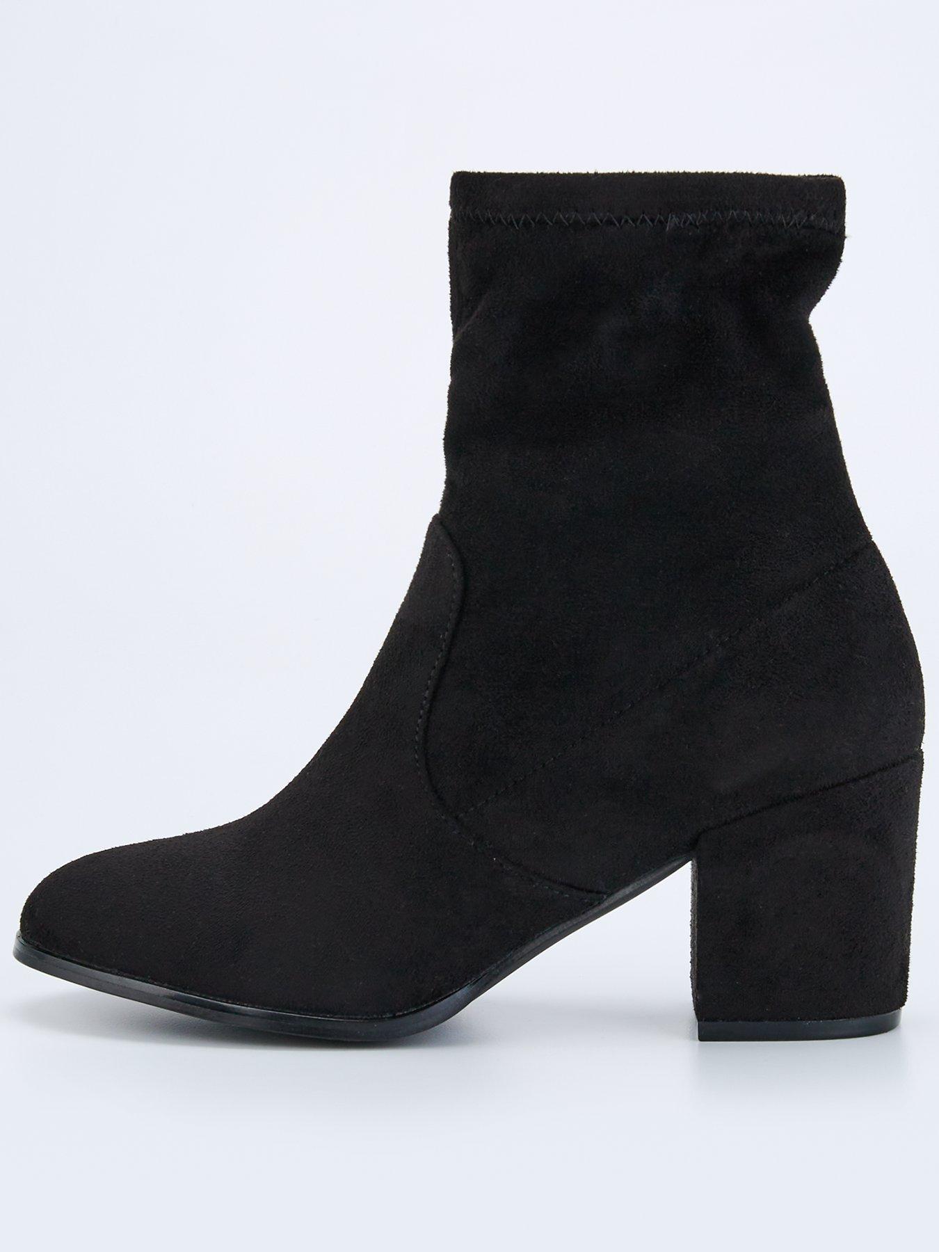 Suede Block Heel Ankle Sock Boots Miss Elastic Brown Tan Suede