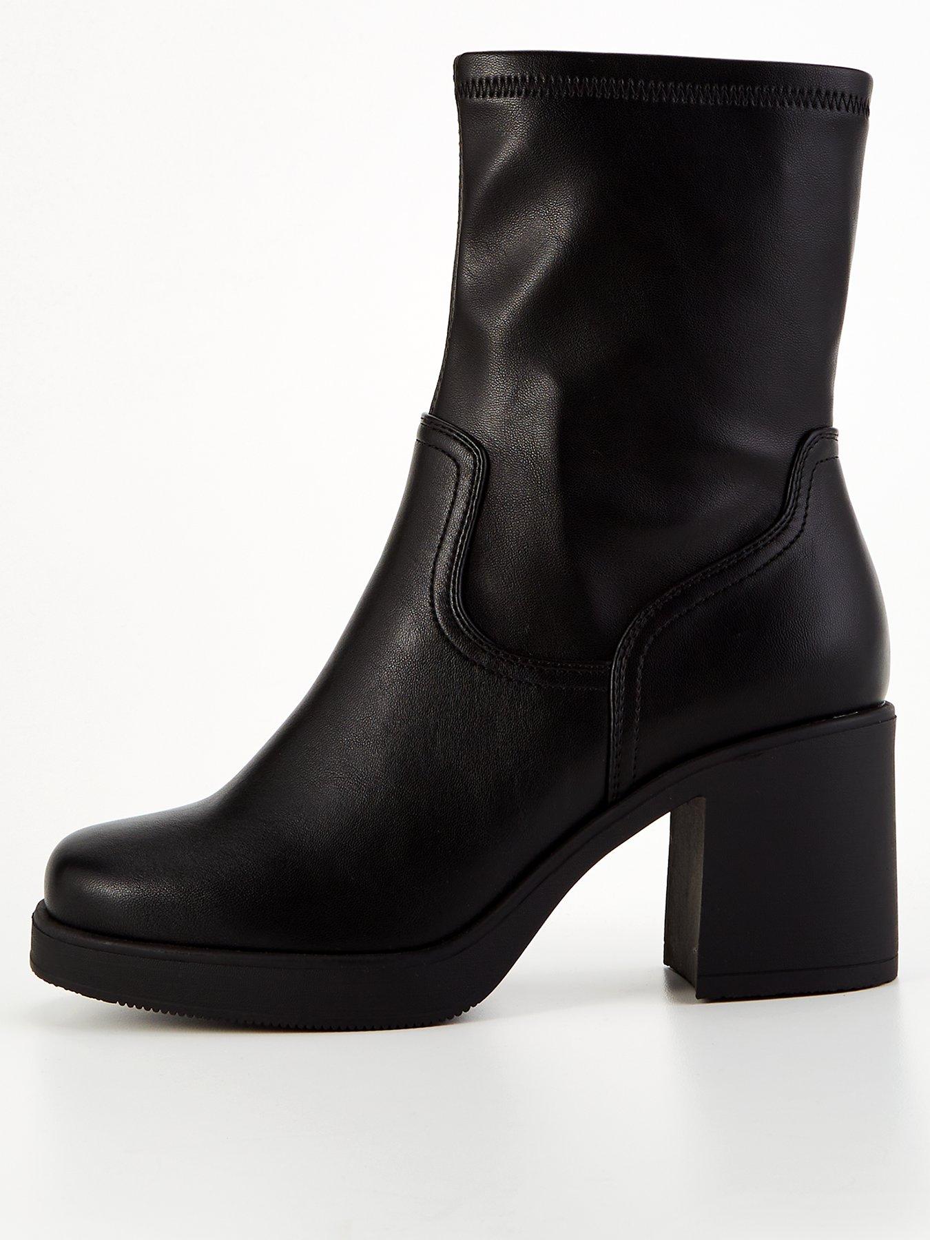 undefined Extra Wide Fit Block Heel Sock Ankle Boot - Black