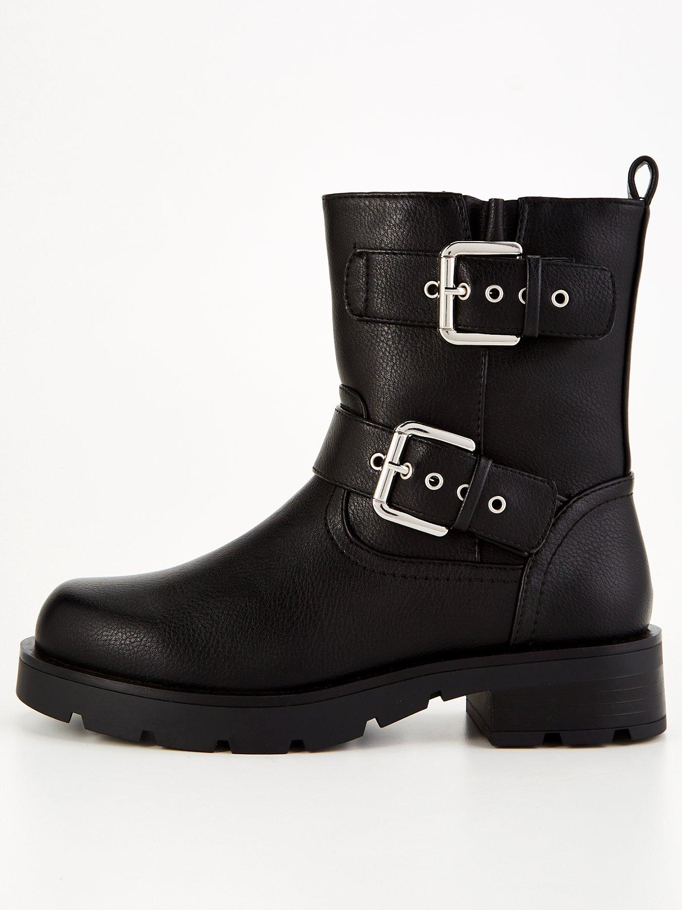 undefined Extra Wide Fit Biker Calf Boot - Black