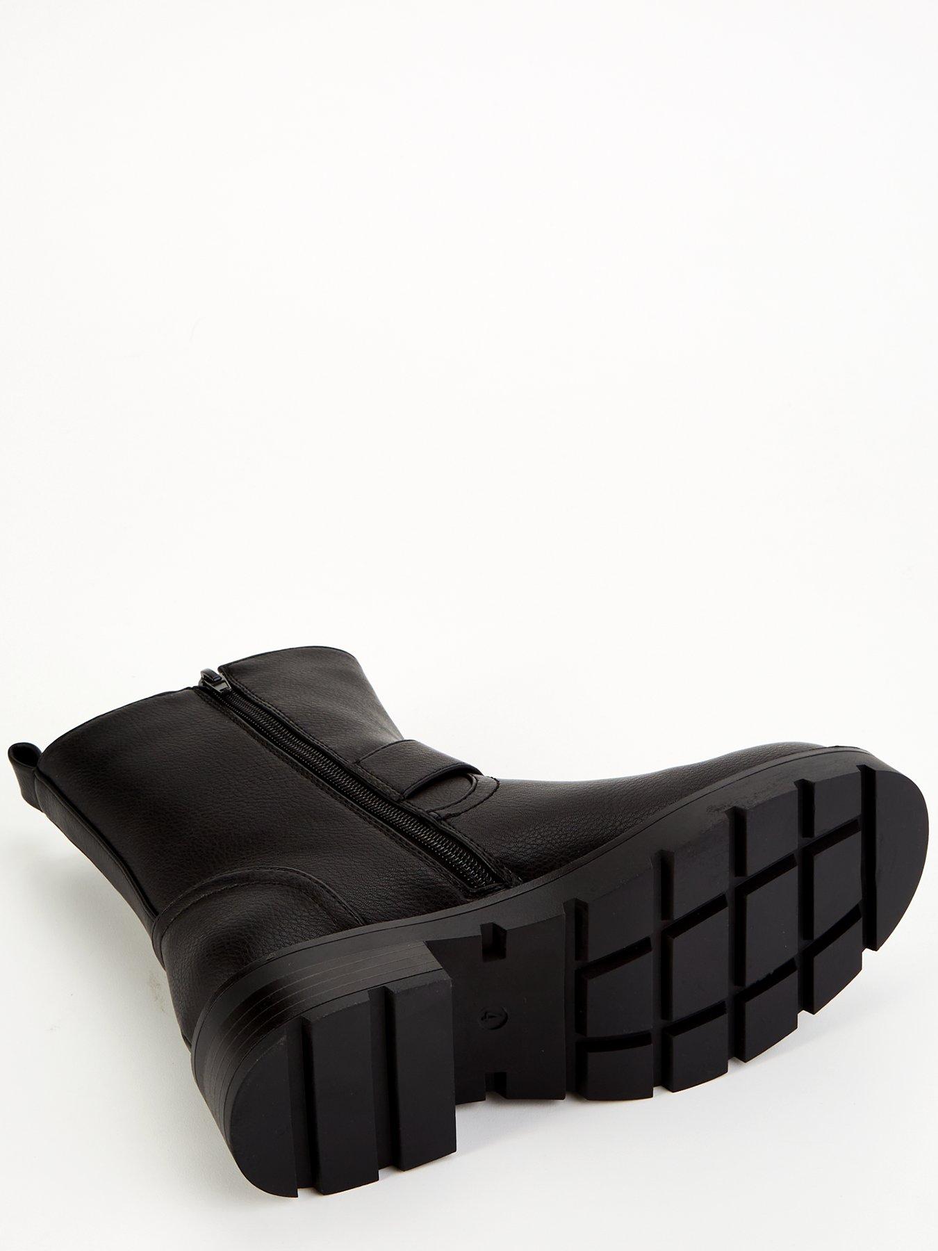 V by Very Extra Wide Fit Biker Calf Boot Black Very