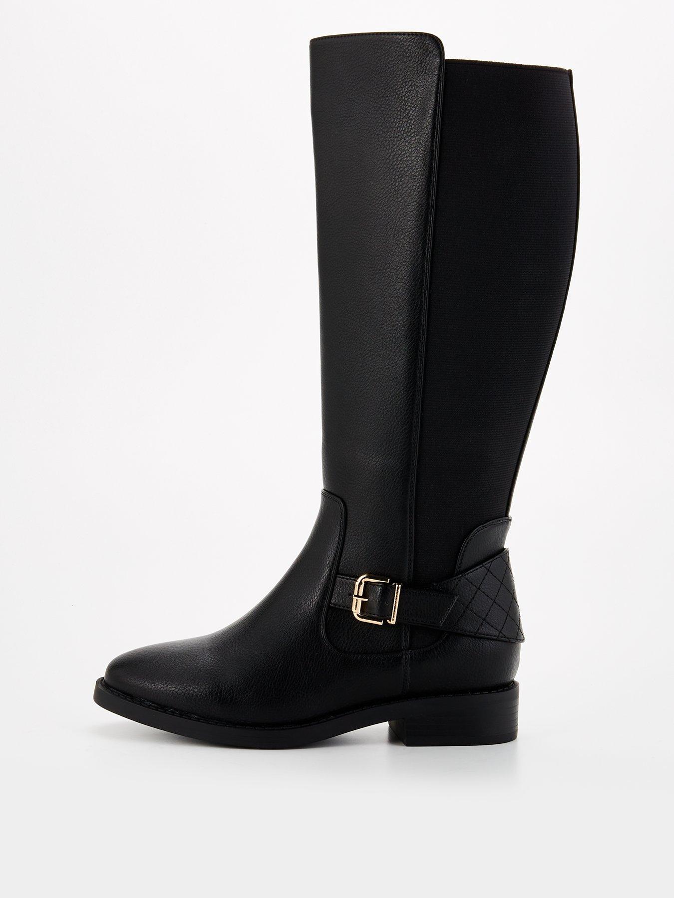 Extra Wide Fit Knee High Boot with Elastic Panel Black