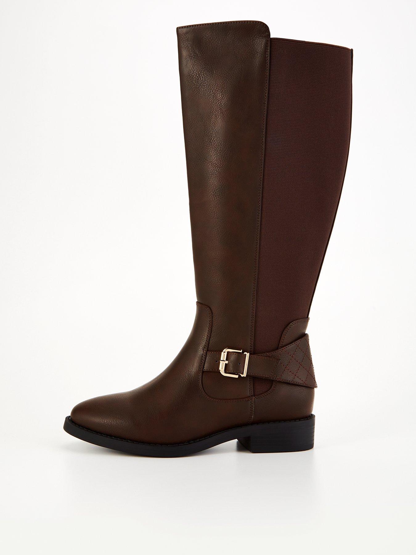 Everyday Extra Wide Fit Knee High Boot with Elastic Panel Brown Very