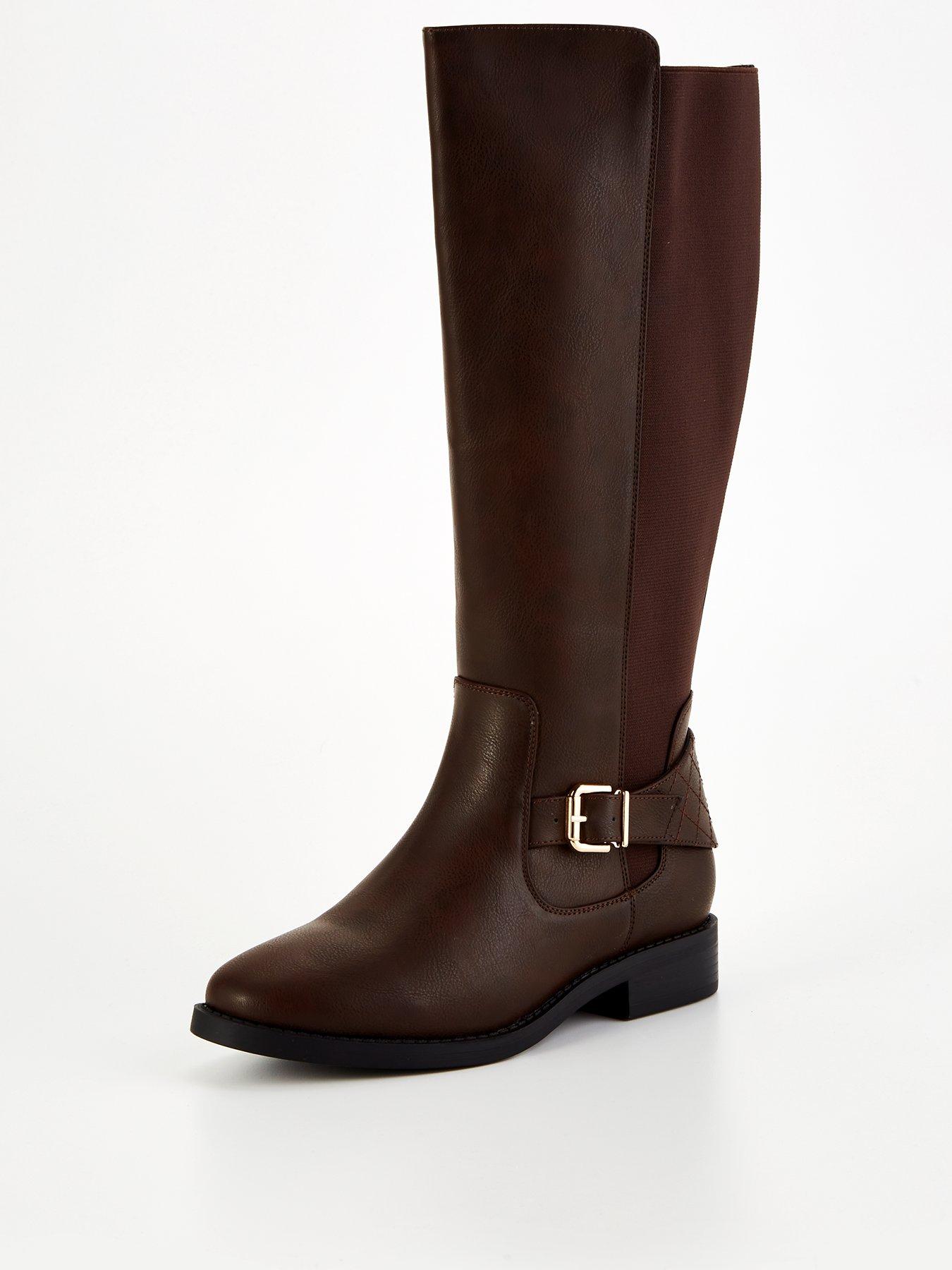 Everyday Extra Wide Fit Knee High Boot with Elastic Panel Brown Very