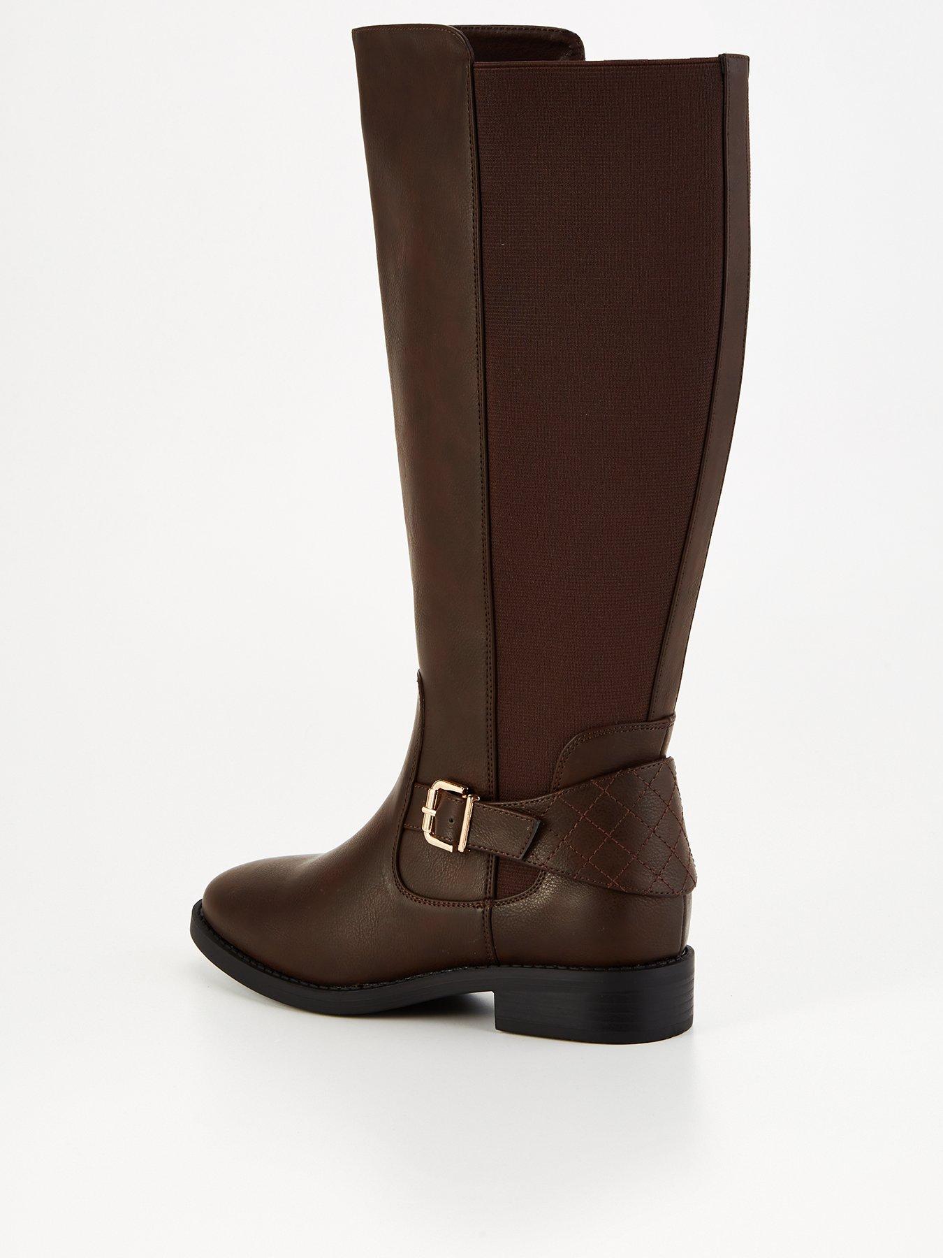 Extra Wide Fit Knee High Boot with Elastic Panel Brown