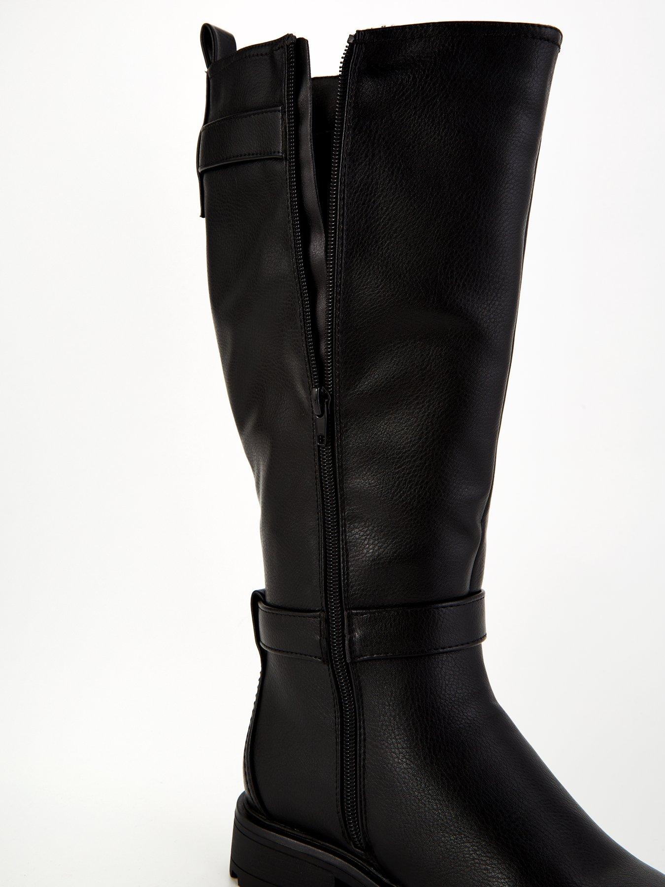 Everyday Wide Fit Buckle Knee Boot With Wider Fitting Calf Black Very