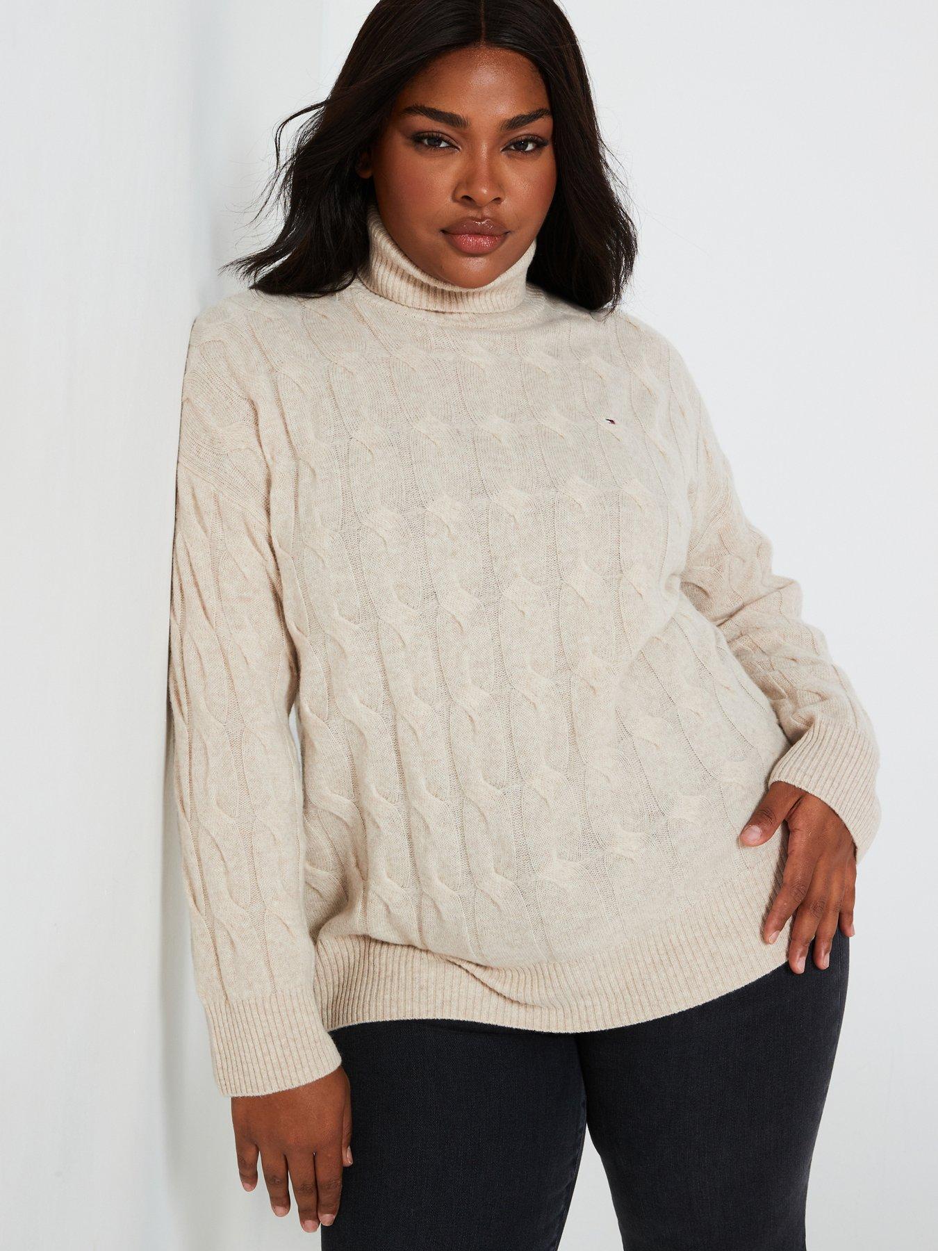 undefined Plus Soft Wool Cable Roll Neck Jumper - Beige